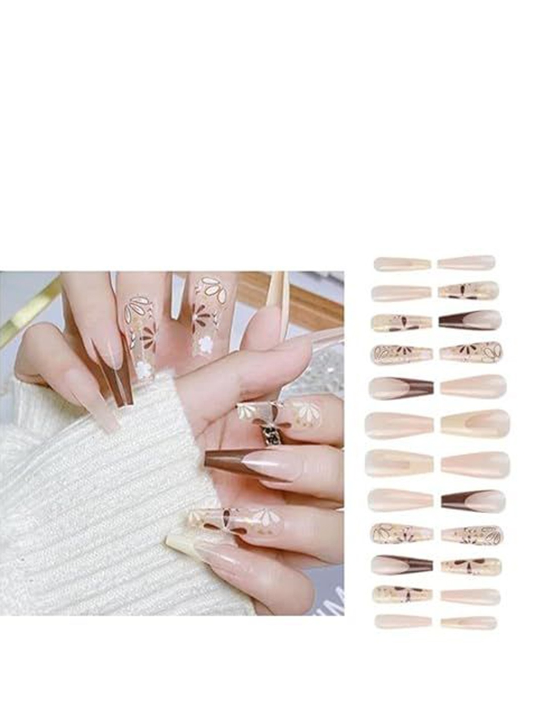 Coslifestore 24 Pcs Press On Ready To Use Acrylic Gel Nails with Flower - Brown & Gold 31, Nude
Coslifestore 24 Pcs Press On Ready To Use Acrylic Gel Nails with Flower - Brown & Gold 31, Nude