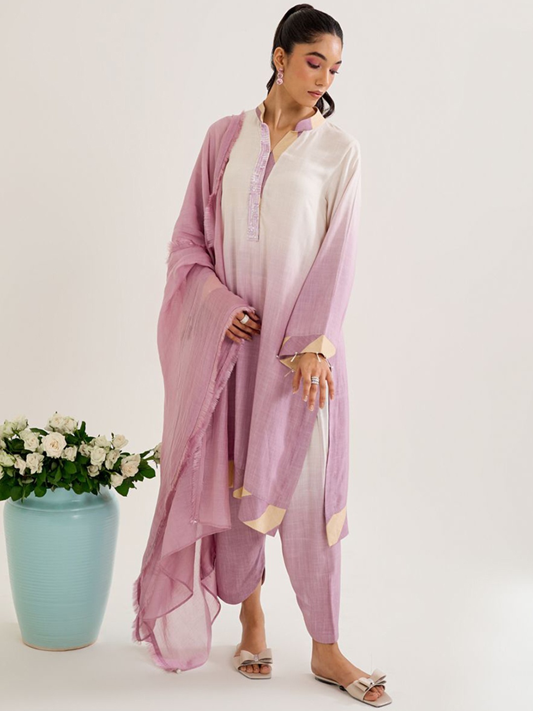 Siyona by Ankurita Ombre Dyed Regular Sequinned Kurta With Trousers & Dupatta, Lavender
Siyona by Ankurita Ombre Dyed Regular Sequinned Kurta With Trousers & Dupatta, Lavender