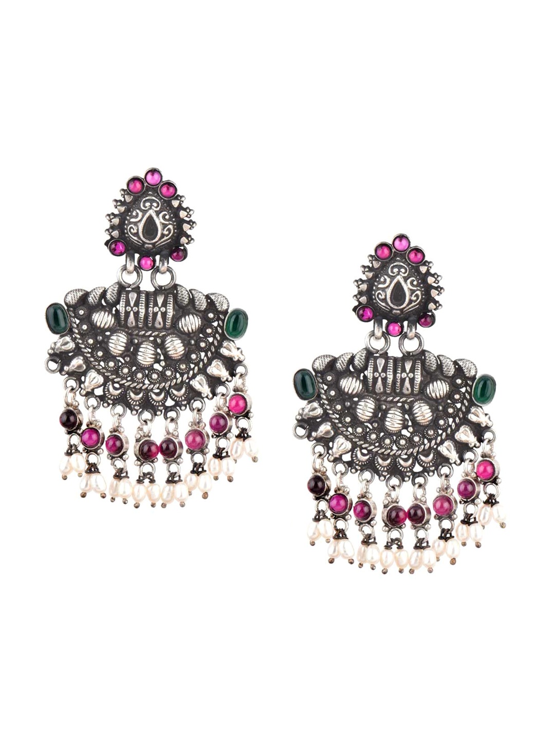 Indianshelf 92.5 Sterling Silver Stone Studded & Beaded Contemporary Drop Earrings
Indianshelf 92.5 Sterling Silver Stone Studded & Beaded Contemporary Drop Earrings