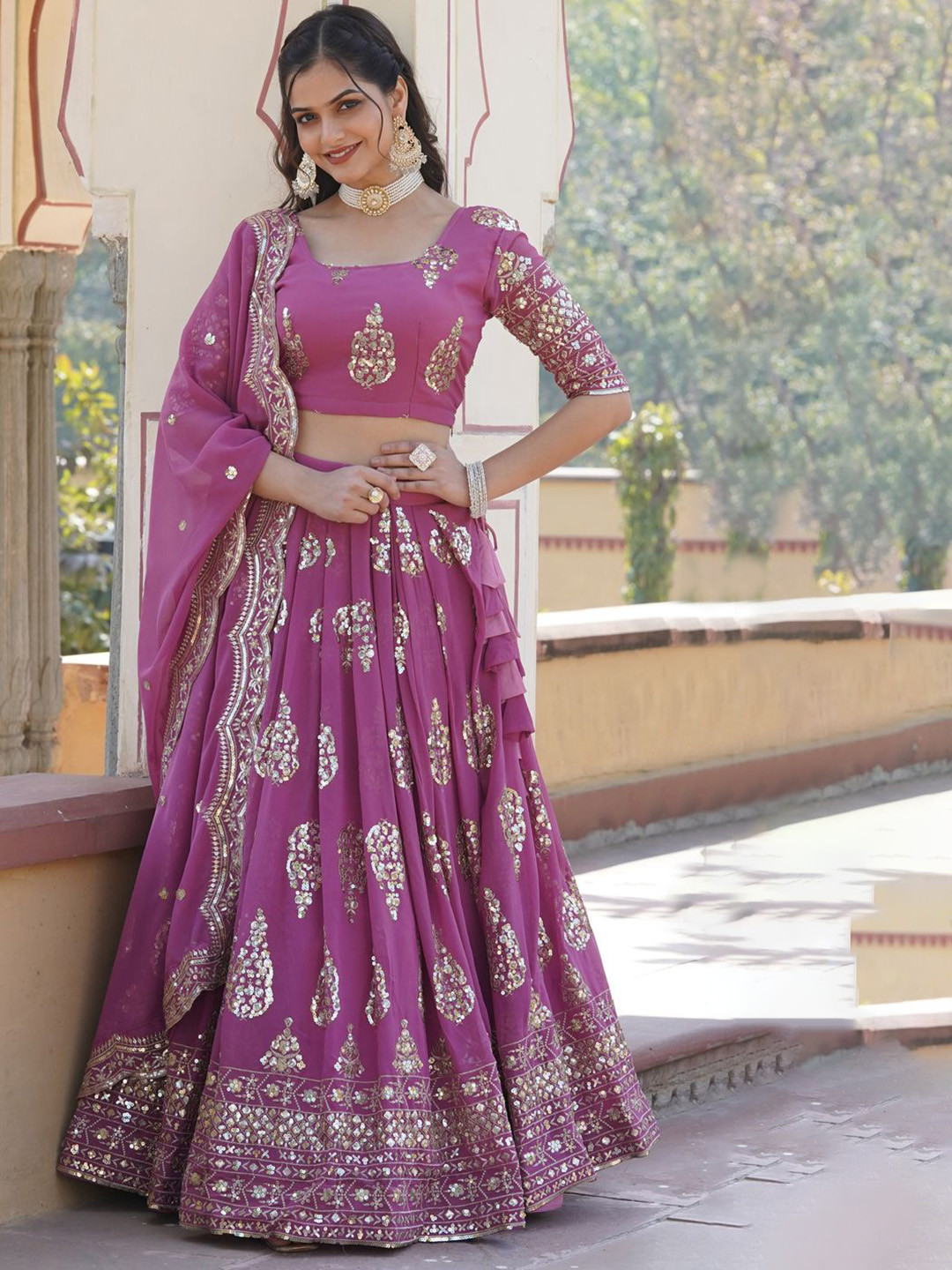 KALINI Embroidered Sequinned Ready to Wear Lehenga & Unstitched Blouse With Dupatta, Pink
KALINI Embroidered Sequinned Ready to Wear Lehenga & Unstitched Blouse With Dupatta, Pink