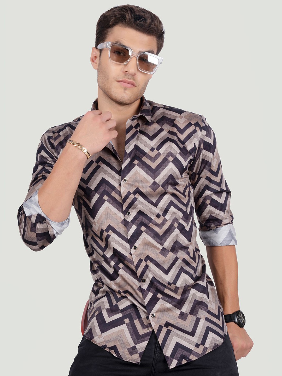 ALMATY Men Comfort Spread Collar Geometric Printed Cotton Slim Fit Party Shirt, Brown
ALMATY Men Comfort Spread Collar Geometric Printed Cotton Slim Fit Party Shirt, Brown
