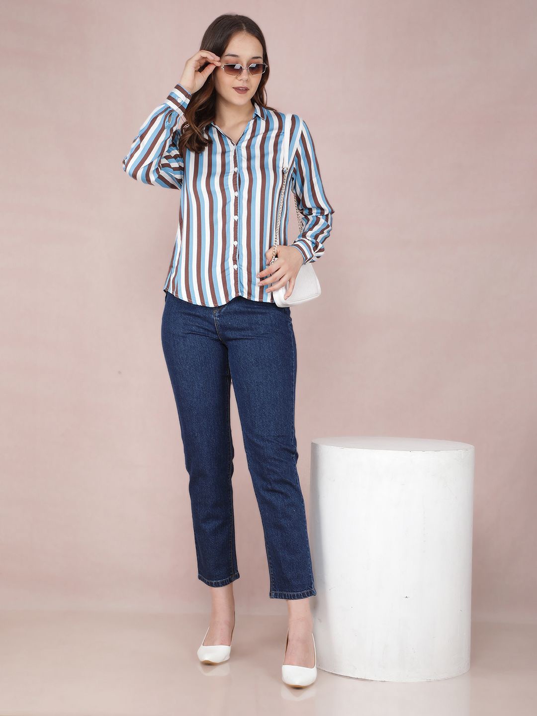 Crimsoune Club Women Smart Spread Collar Vertical Striped Cotton Slim Fit Casual Shirt, White
Crimsoune Club Women Smart Spread Collar Vertical Striped Cotton Slim Fit Casual Shirt, White