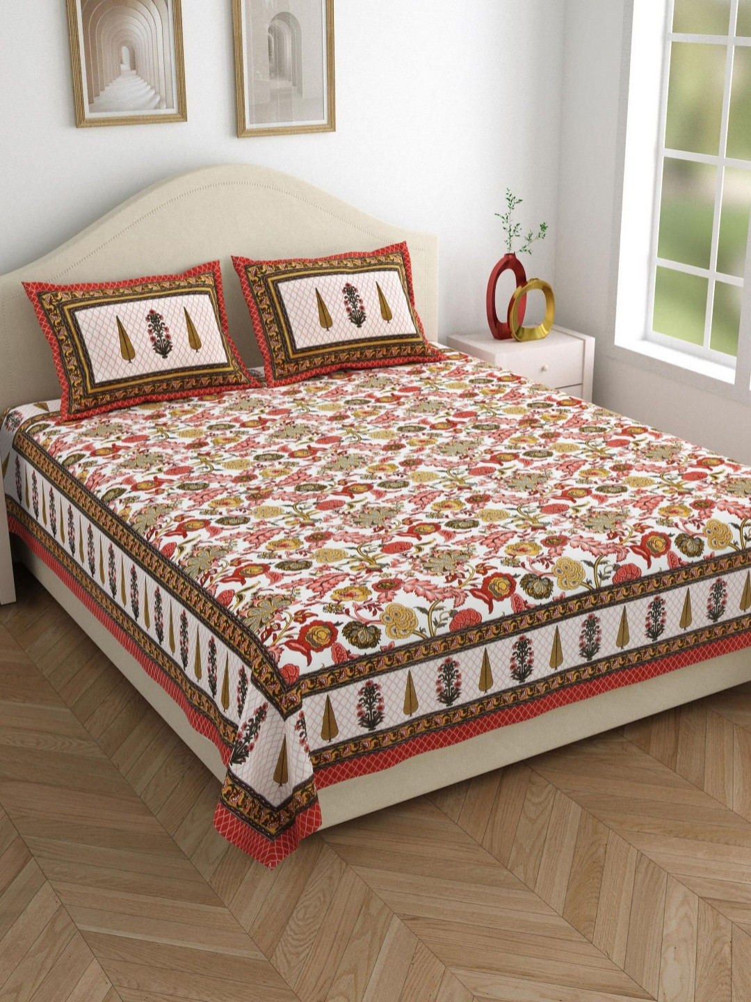 Salona Bichona Pink & White Floral 120 TC Pure Cotton Queen Bedsheet with 2 Pillow Covers
Salona Bichona Pink & White Floral 120 TC Pure Cotton Queen Bedsheet with 2 Pillow Covers
