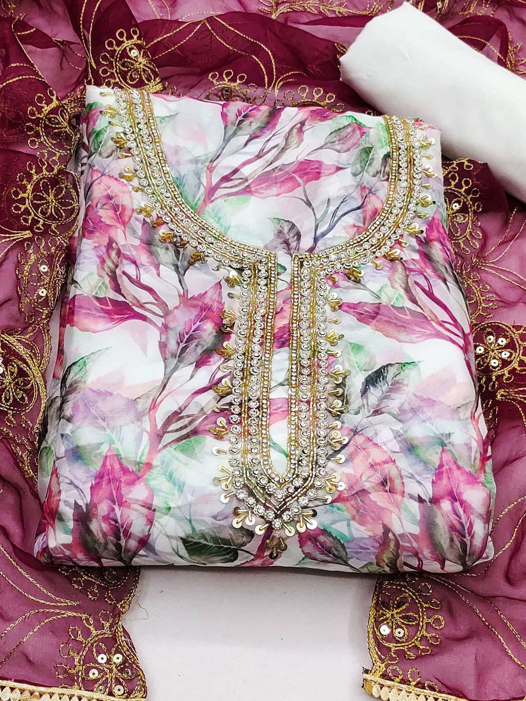 Ishin Floral Embroidered Beads and Stones Detail Organza Unstitched Dress Material, White
Ishin Floral Embroidered Beads and Stones Detail Organza Unstitched Dress Material, White