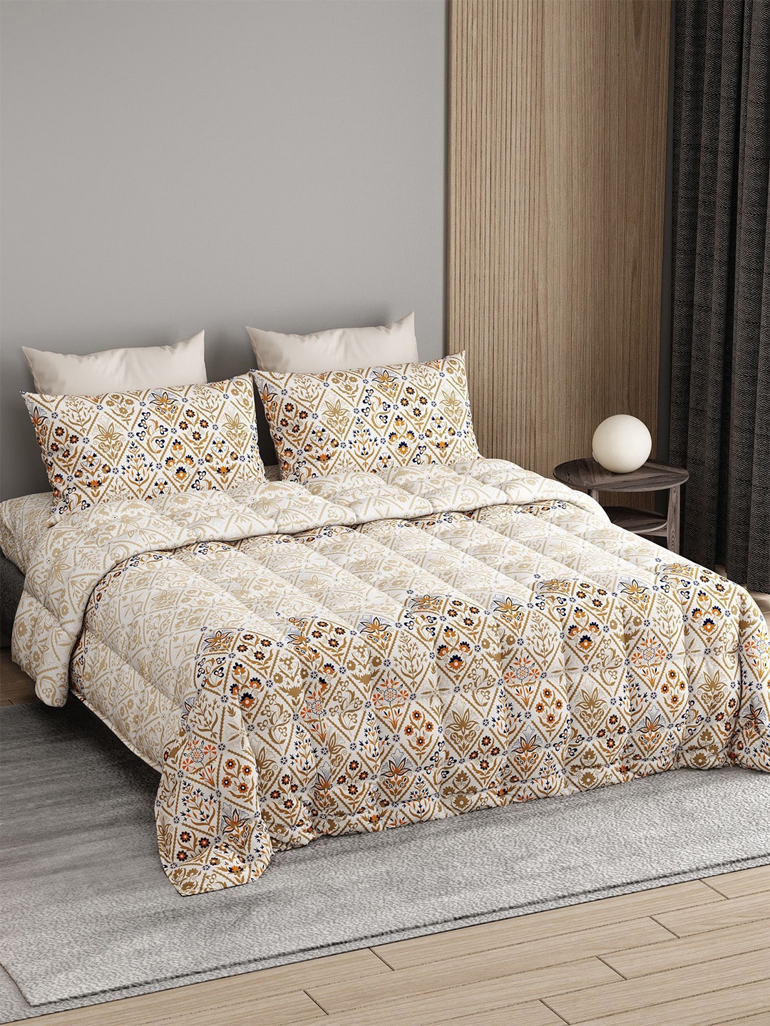 LABHAM White & Beige Floral Printed Pure Cotton Double King Regular Bedding Set
LABHAM White & Beige Floral Printed Pure Cotton Double King Regular Bedding Set
