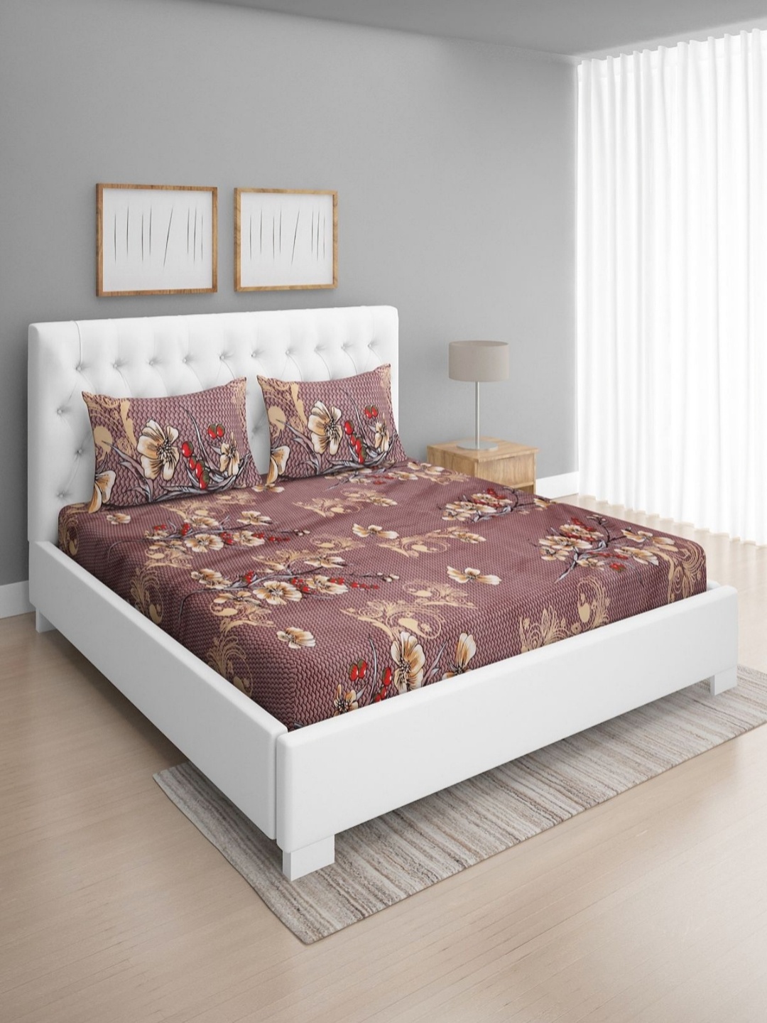 ROMEE Brown Floral Printed 144 TC Microfiber Double Queen Bedsheet & 2 Pillow Covers
ROMEE Brown Floral Printed 144 TC Microfiber Double Queen Bedsheet & 2 Pillow Covers