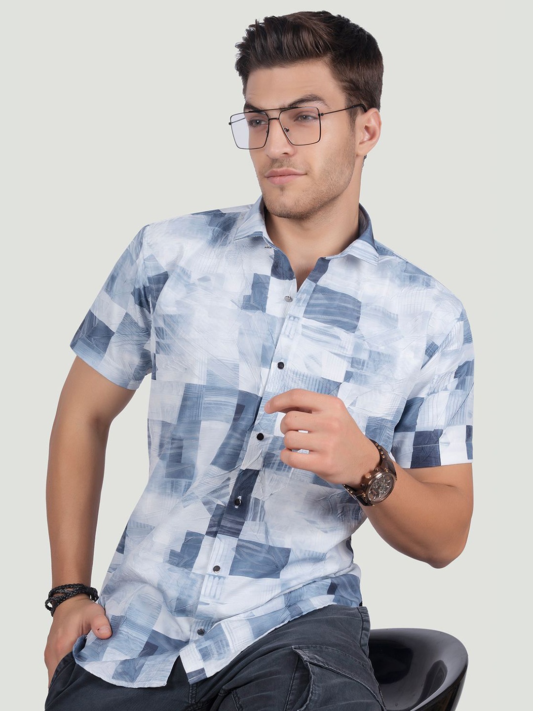 ALMATY Men Comfort Spread Collar Abstract Printed Cotton Slim Fit Party Shirt, Blue
ALMATY Men Comfort Spread Collar Abstract Printed Cotton Slim Fit Party Shirt, Blue