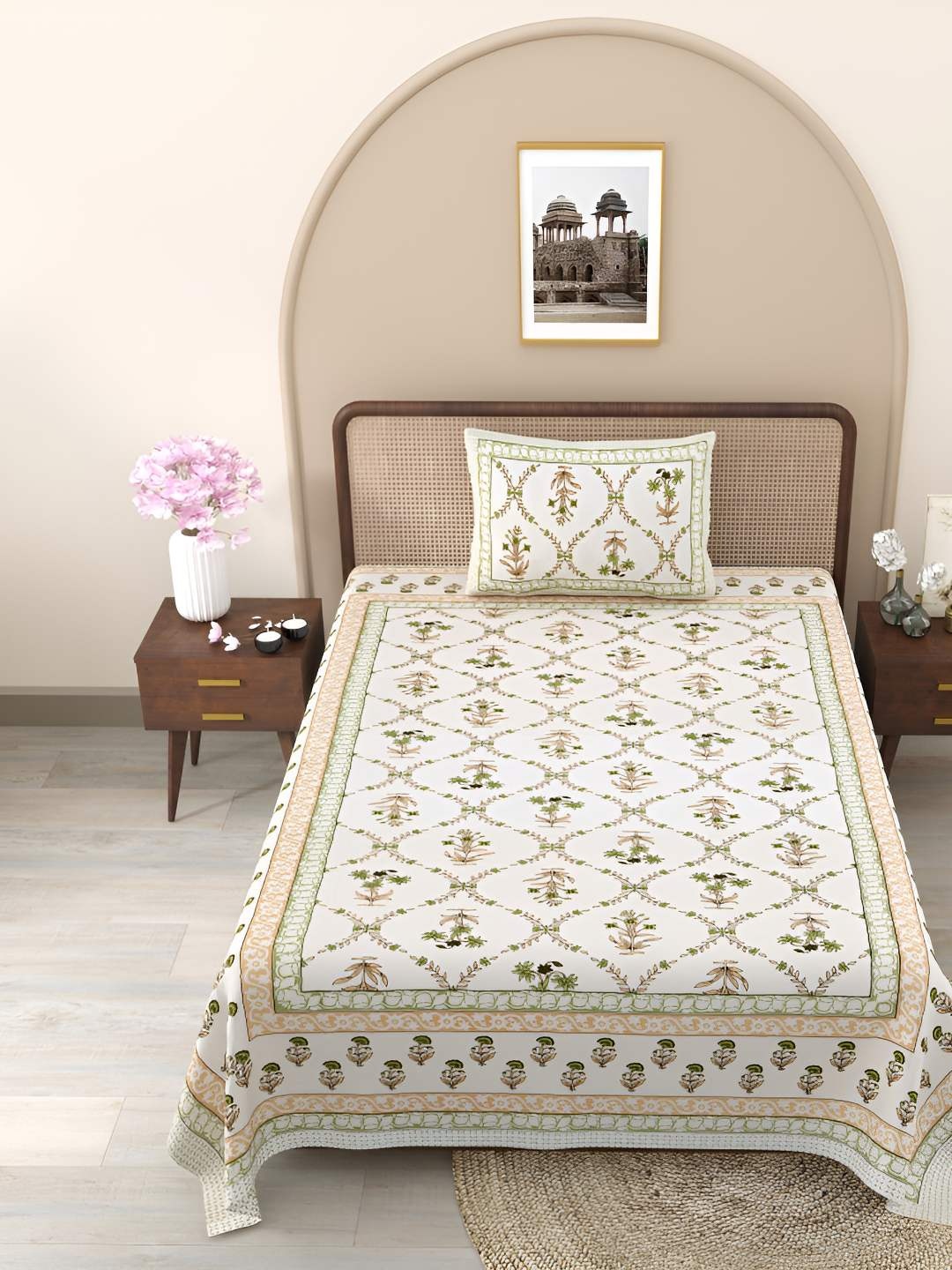 Jinaya's Peach Colored Floral Printed Pure Cotton 210 TC Single Bedsheet & 1 Pillow Cover
Jinaya's Peach Colored Floral Printed Pure Cotton 210 TC Single Bedsheet & 1 Pillow Cover