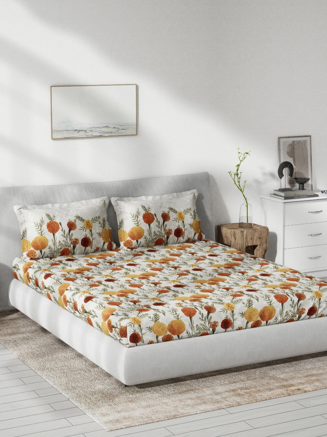 DDecor Mustard & Green Floral Printed 145 TC Cotton Double King Fitted Bedsheet Set
DDecor Mustard & Green Floral Printed 145 TC Cotton Double King Fitted Bedsheet Set