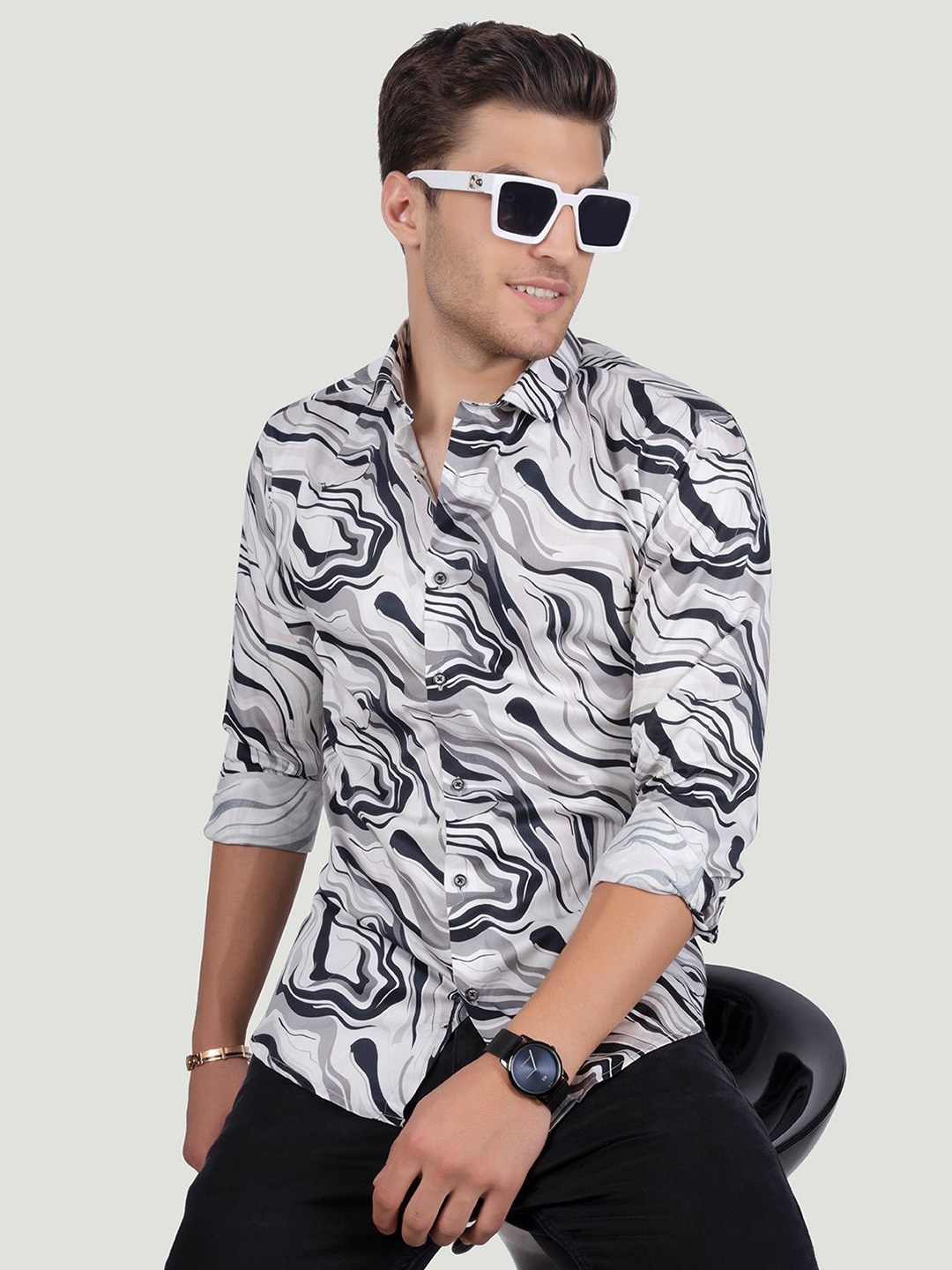 ALMATY Men Comfort Spread Collar Abstract Printed Cotton Slim Fit Party Shirt, White
ALMATY Men Comfort Spread Collar Abstract Printed Cotton Slim Fit Party Shirt, White