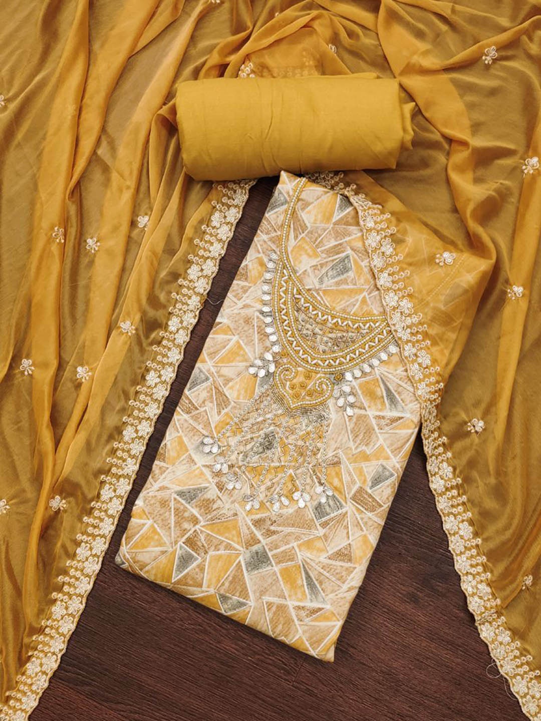 ASISA Geometric Embroidered Beads and Stones Pure Cotton Unstitched Dress Material, Yellow
ASISA Geometric Embroidered Beads and Stones Pure Cotton Unstitched Dress Material, Yellow