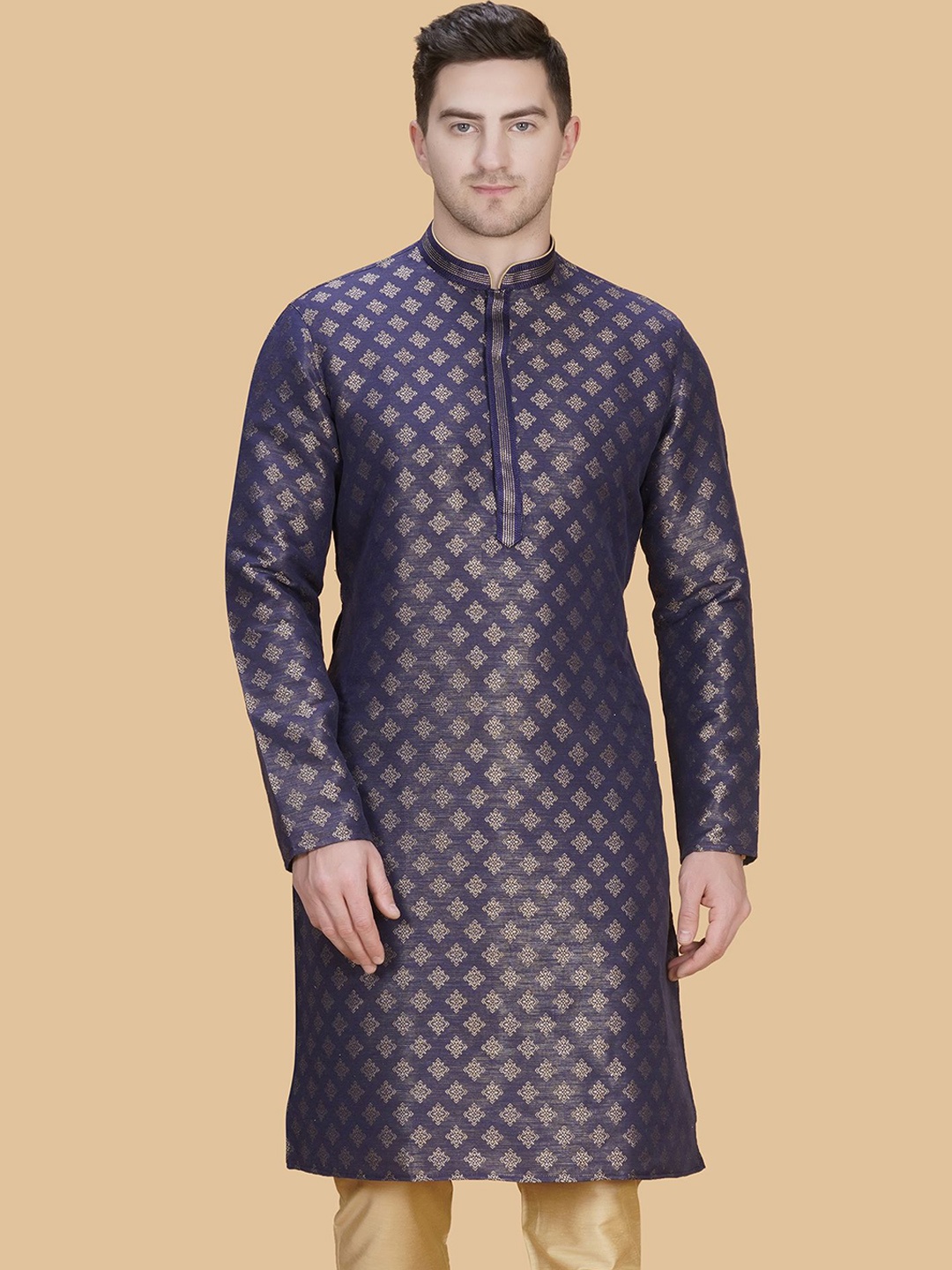 LA'SCOOT Ethnic Motifs Printed Mandarin Collar Pure Cotton Kurta with Churidar, Navy blue
LA'SCOOT Ethnic Motifs Printed Mandarin Collar Pure Cotton Kurta with Churidar, Navy blue