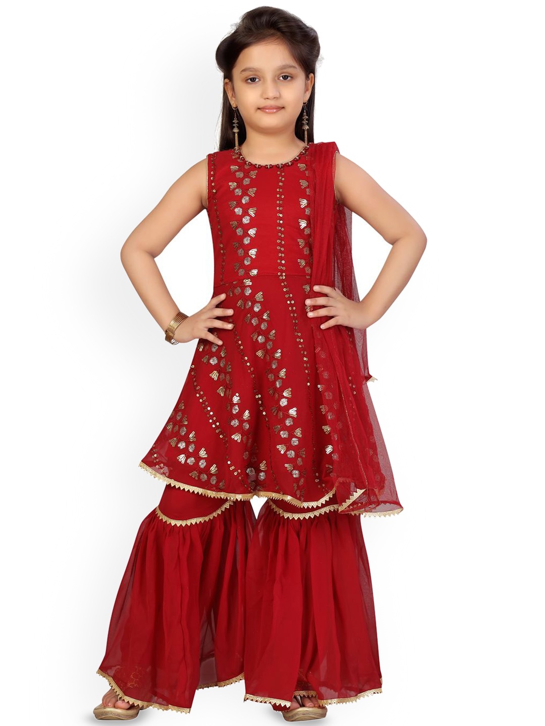 BAESD Girls Ethnic Motifs Embroidered A-Line Sequinned Kurta with Sharara & Dupatta, Maroon
BAESD Girls Ethnic Motifs Embroidered A-Line Sequinned Kurta with Sharara & Dupatta, Maroon