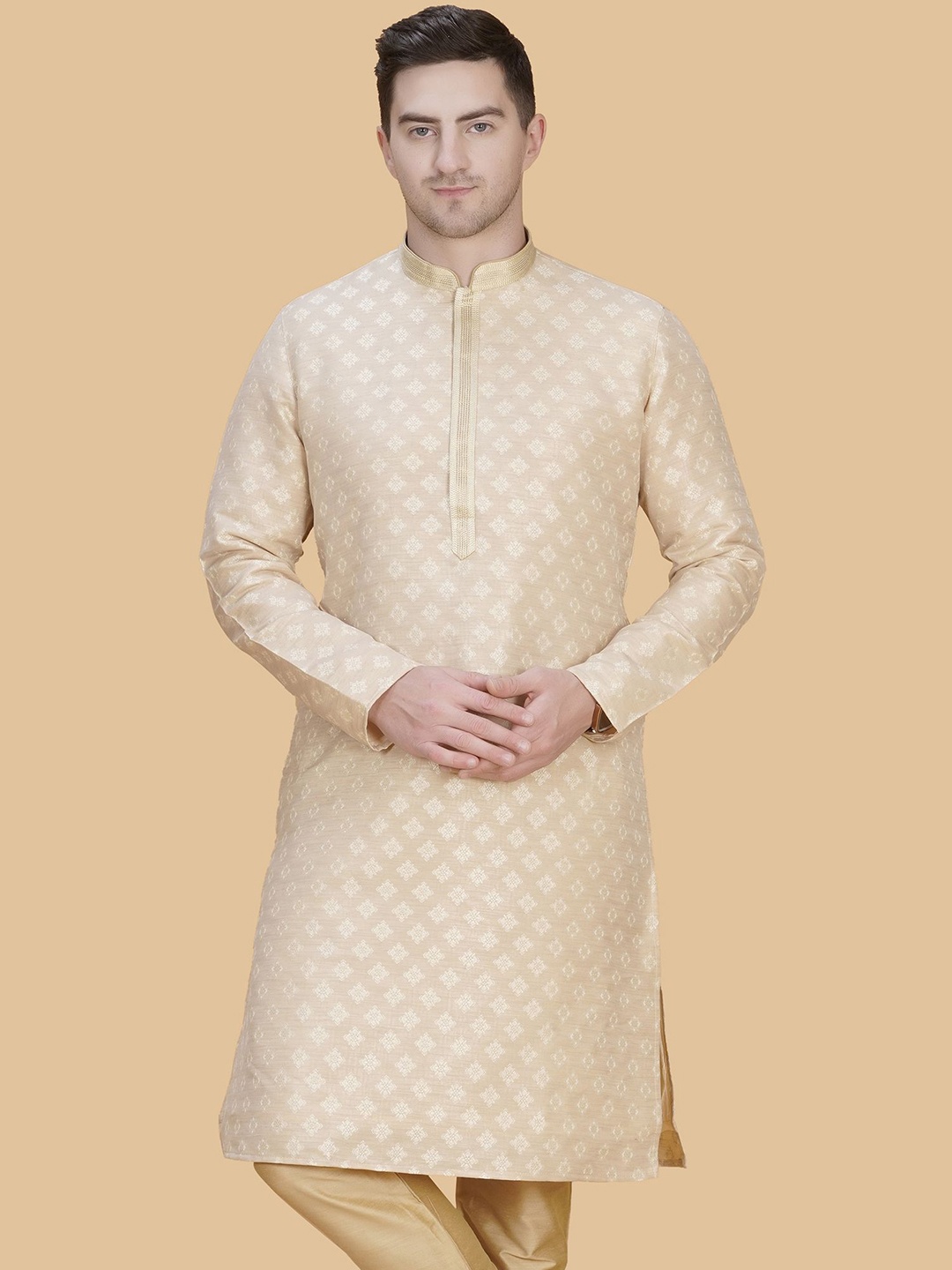 LA'SCOOT Ethnic Motifs Printed Mandarin Collar Pure Cotton Kurta with Churidar, Beige
LA'SCOOT Ethnic Motifs Printed Mandarin Collar Pure Cotton Kurta with Churidar, Beige