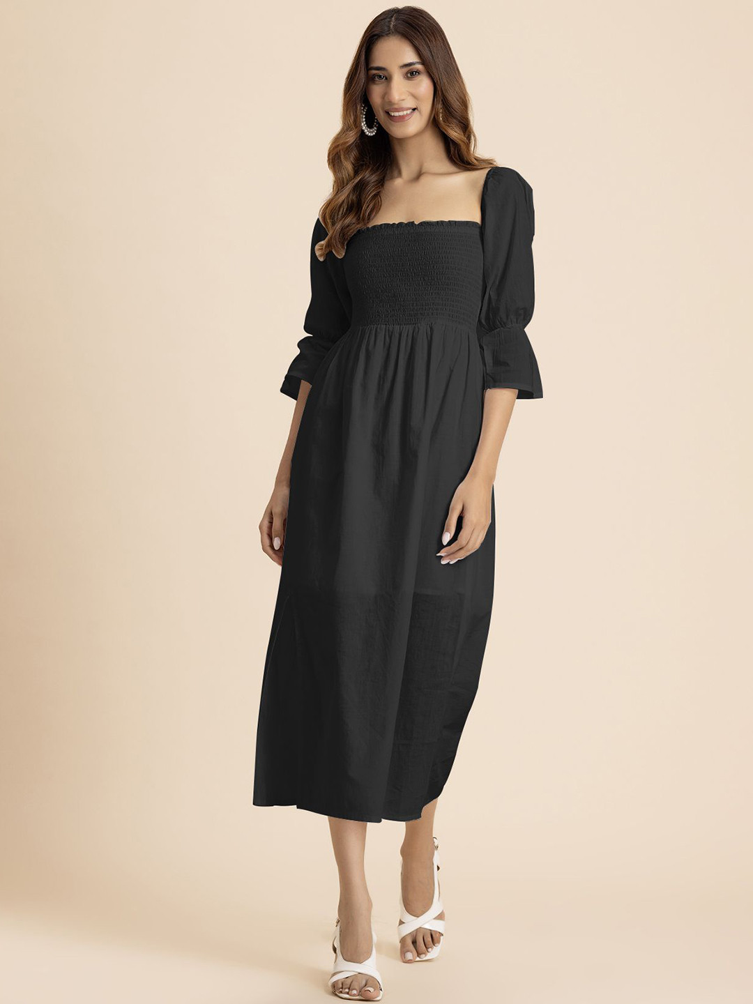 Moomaya Women Puff Sleeve A-Line Midi Dress, Black
Moomaya Women Puff Sleeve A-Line Midi Dress, Black