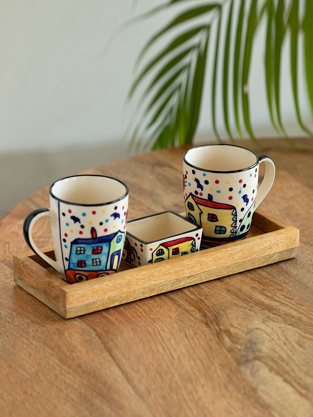 ExclusiveLane The Hut White & Brown 4 Pieces Ceramic Matte Mug and Bowl With Wooden Tray
ExclusiveLane The Hut White & Brown 4 Pieces Ceramic Matte Mug and Bowl With Wooden Tray