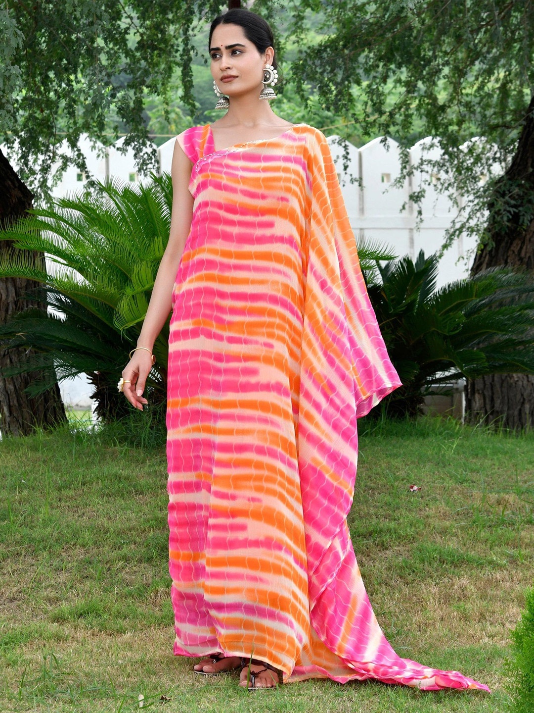 Thread & Button Striped Asymmetric Neck Silk Chiffon Shibori Kaftan Maxi Dress, Orange
Thread & Button Striped Asymmetric Neck Silk Chiffon Shibori Kaftan Maxi Dress, Orange
