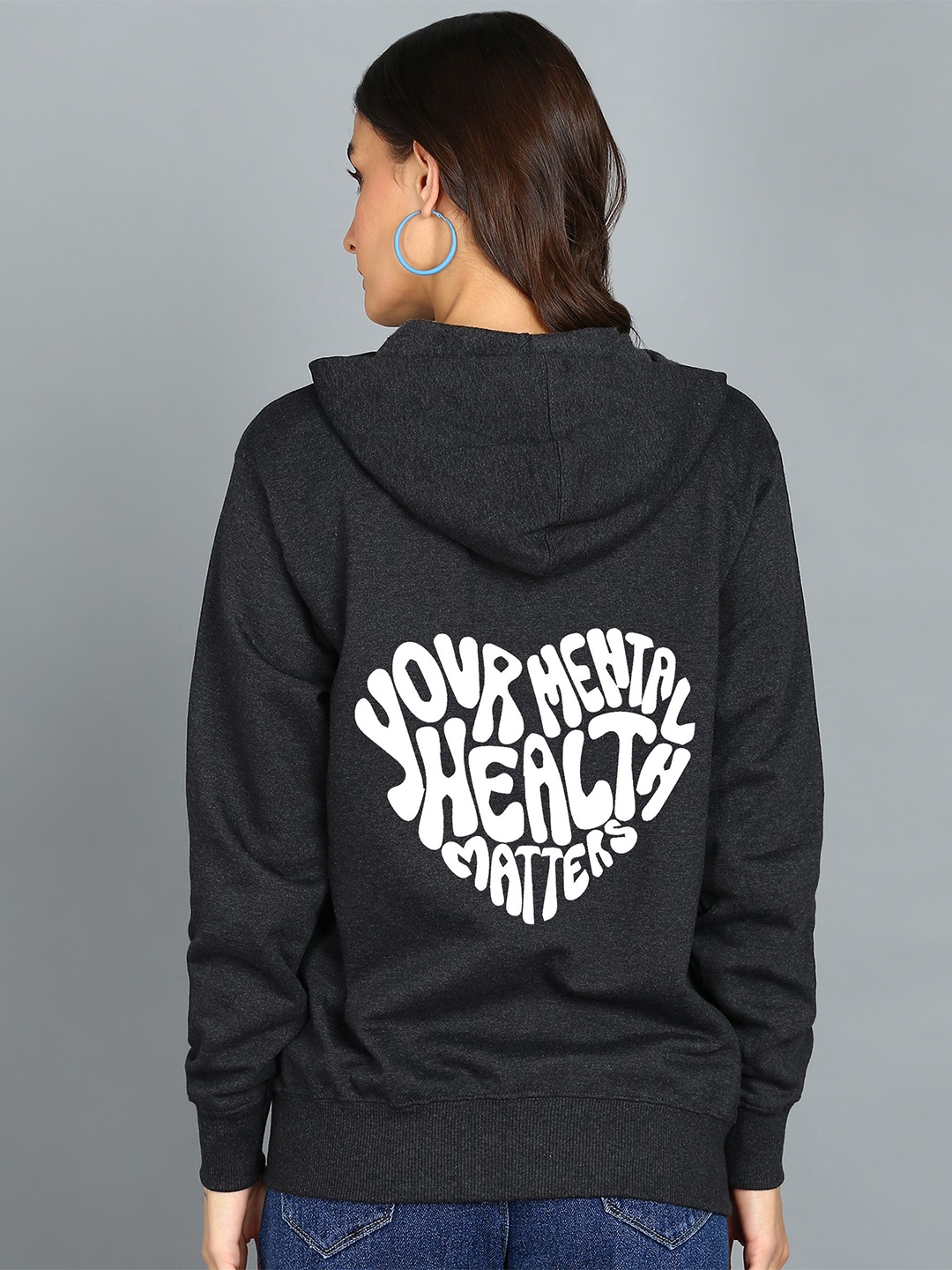 FALTU.CO Women Typography Printed Zip Detail Hooded Cotton Sweatshirt, Charcoal
FALTU.CO Women Typography Printed Zip Detail Hooded Cotton Sweatshirt, Charcoal