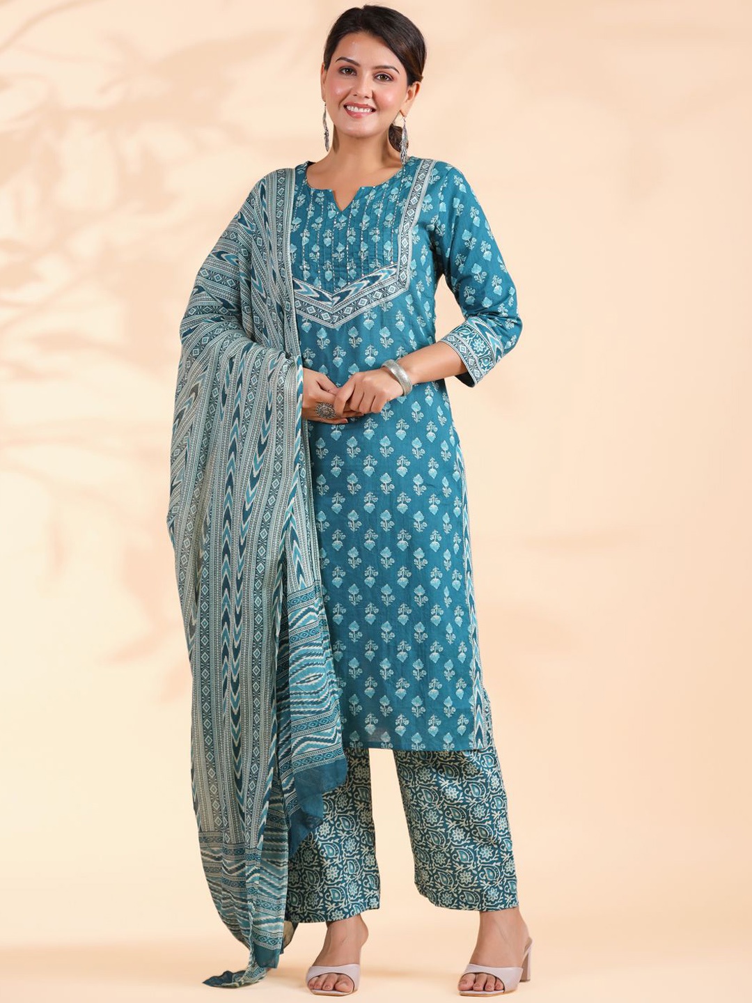 Vbuyz Floral Printed Regular Sequinned Pure Cotton Kurta With Palazzos & Dupatta, Turquoise blue
Vbuyz Floral Printed Regular Sequinned Pure Cotton Kurta With Palazzos & Dupatta, Turquoise blue