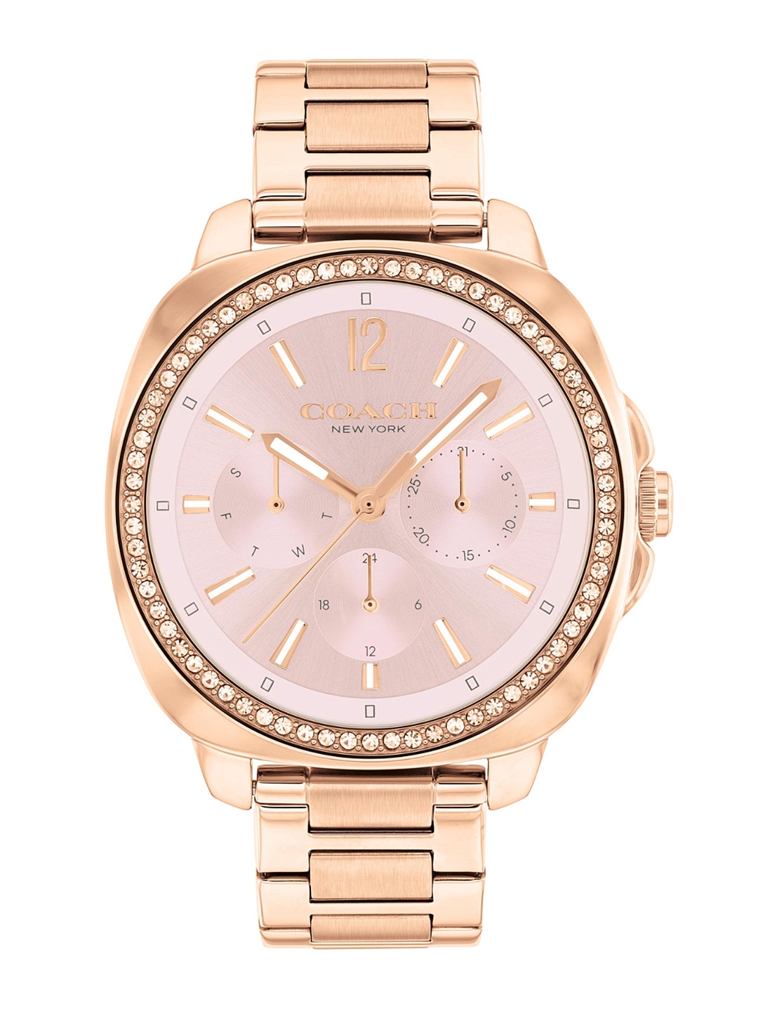 Coach Women Kitt Embellished Dial & Bracelet Style Straps Analogue Watch 14504399, Pink
Coach Women Kitt Embellished Dial & Bracelet Style Straps Analogue Watch 14504399, Pink