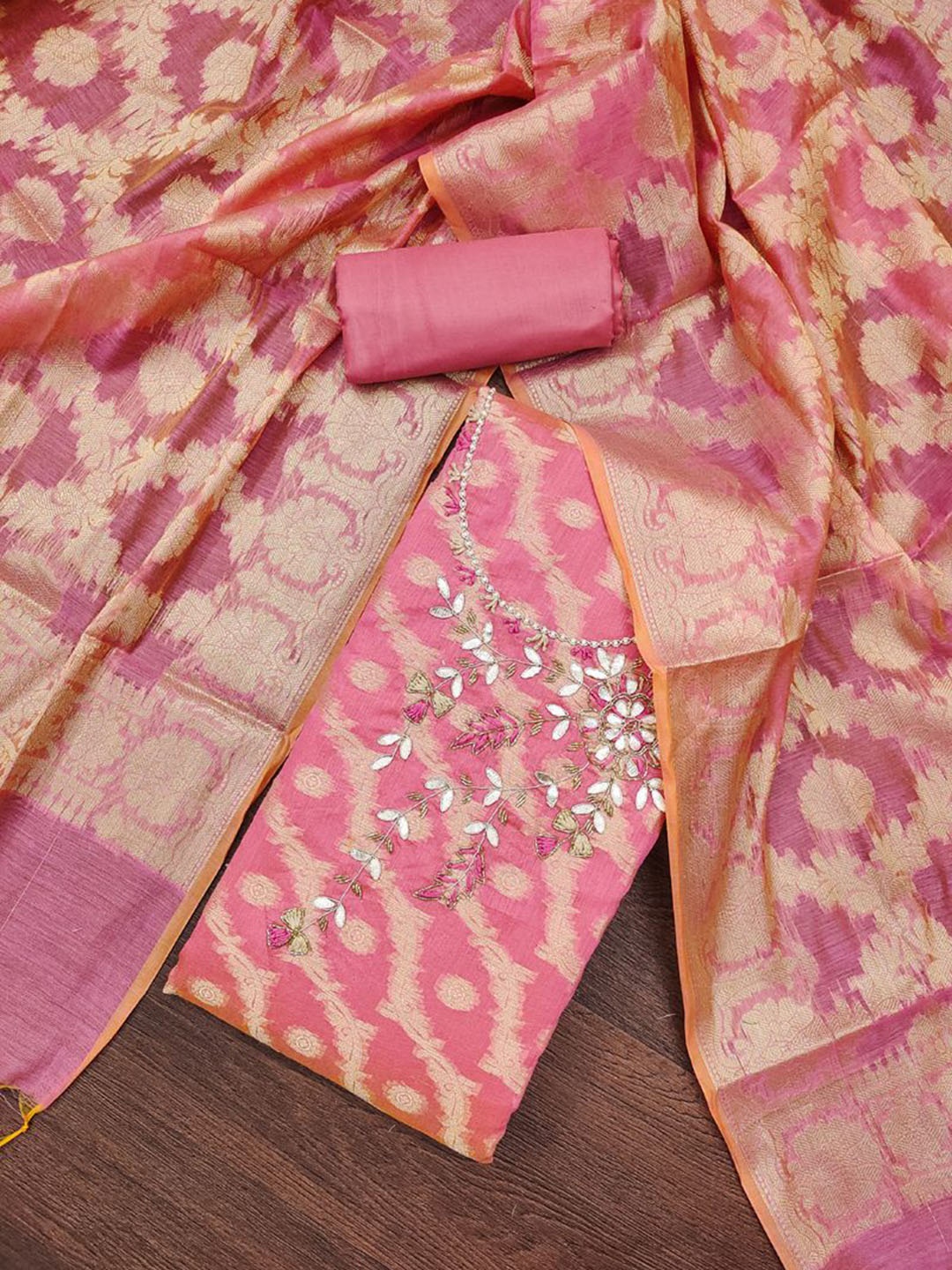 ASISA Ethnic Motifs Embroidered Beads and Stones Art Silk Unstitched Dress Material, Pink
ASISA Ethnic Motifs Embroidered Beads and Stones Art Silk Unstitched Dress Material, Pink