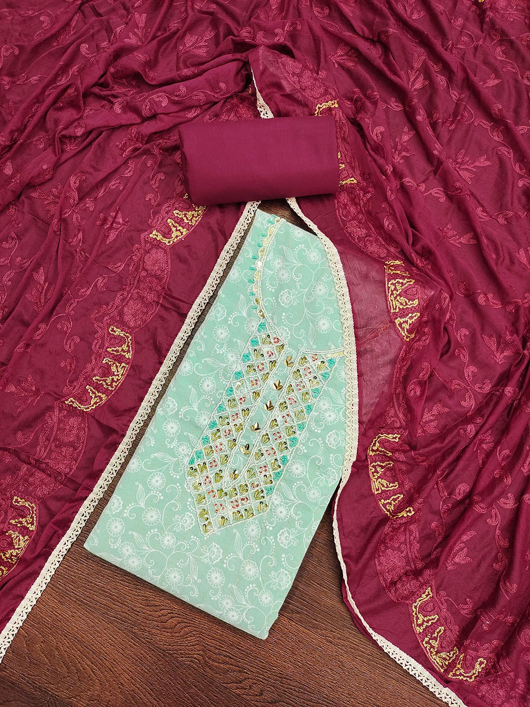 Ishin Ethnic Motifs Printed Beads and Stones Unstitched Dress Material, Sea green
Ishin Ethnic Motifs Printed Beads and Stones Unstitched Dress Material, Sea green