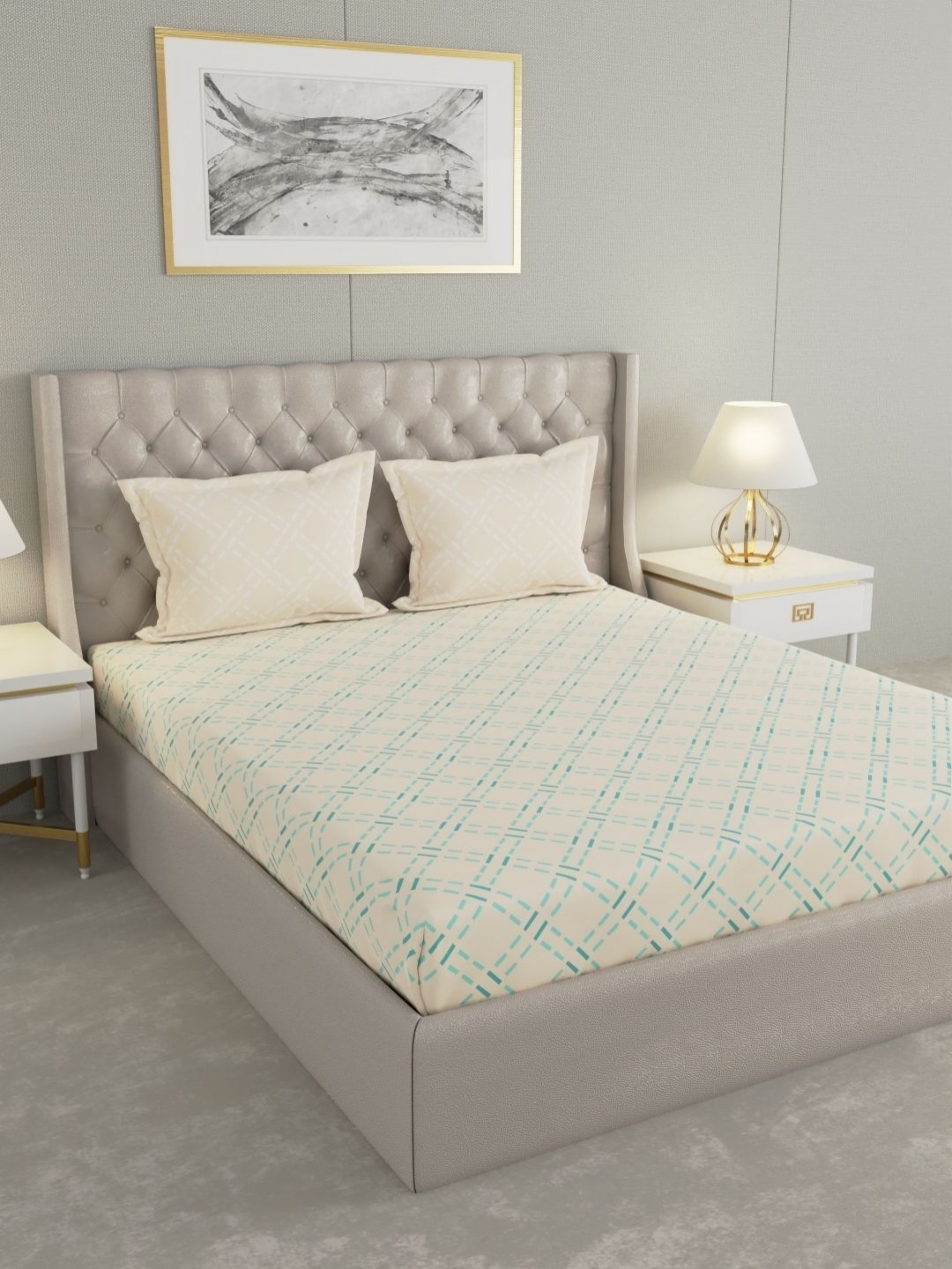 Raymond Home Shubham Cream Geometric Printed 120 TC Cotton King Bedsheet &2 Pillow Covers
Raymond Home Shubham Cream Geometric Printed 120 TC Cotton King Bedsheet &2 Pillow Covers