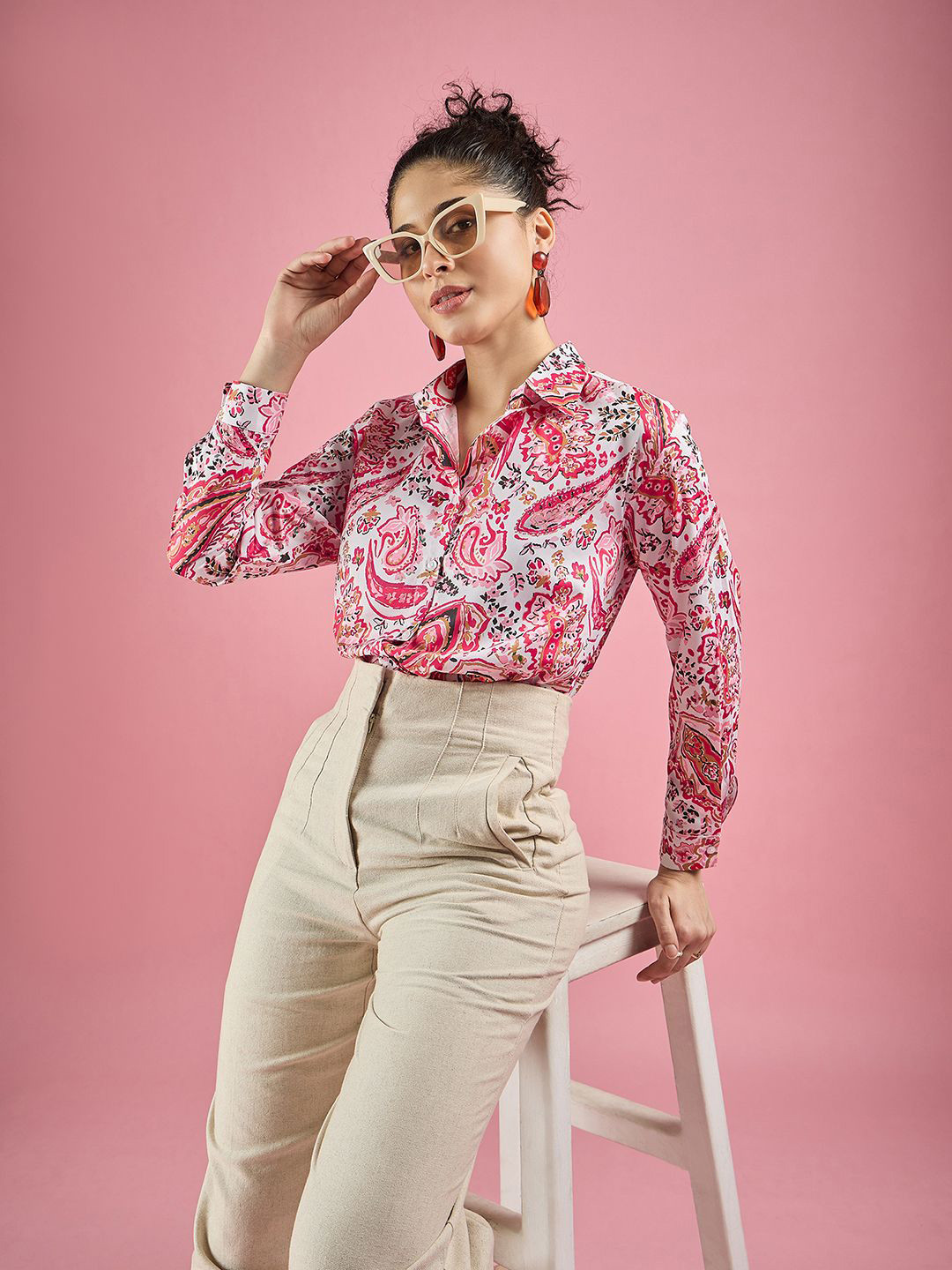DressBerry Women Comfort Spread Collar Ethnic Motifs Printed Crepe Casual Shirt, Pink 
DressBerry Women Comfort Spread Collar Ethnic Motifs Printed Crepe Casual Shirt, Pink
