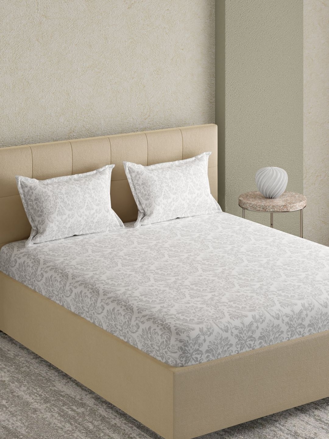GM White & Grey Floral Jacquard Cotton 300 TC King Bedsheet with 2 Pillow Covers
GM White & Grey Floral Jacquard Cotton 300 TC King Bedsheet with 2 Pillow Covers