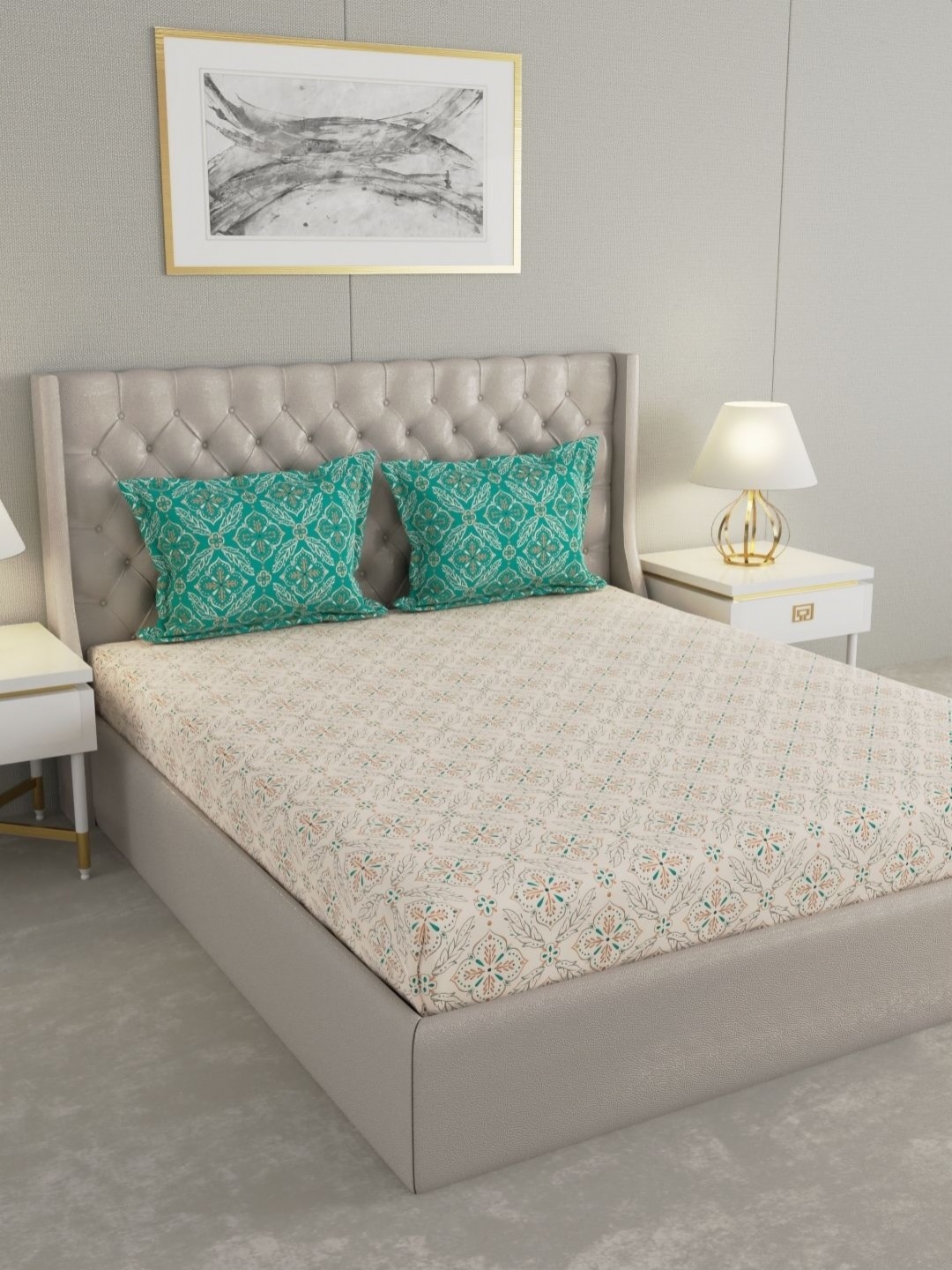 Raymond Home Camphor Beige Printed Cotton 144 TC Queen Bedsheet With 2 Pillow Covers
Raymond Home Camphor Beige Printed Cotton 144 TC Queen Bedsheet With 2 Pillow Covers