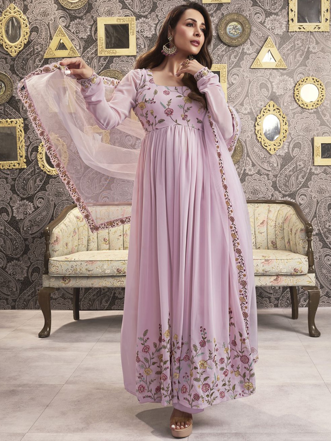Inddus Pink Floral Embroidered Square Neck Georgette A-Line Kurta with Palazzo & Dupatta
Inddus Pink Floral Embroidered Square Neck Georgette A-Line Kurta with Palazzo & Dupatta