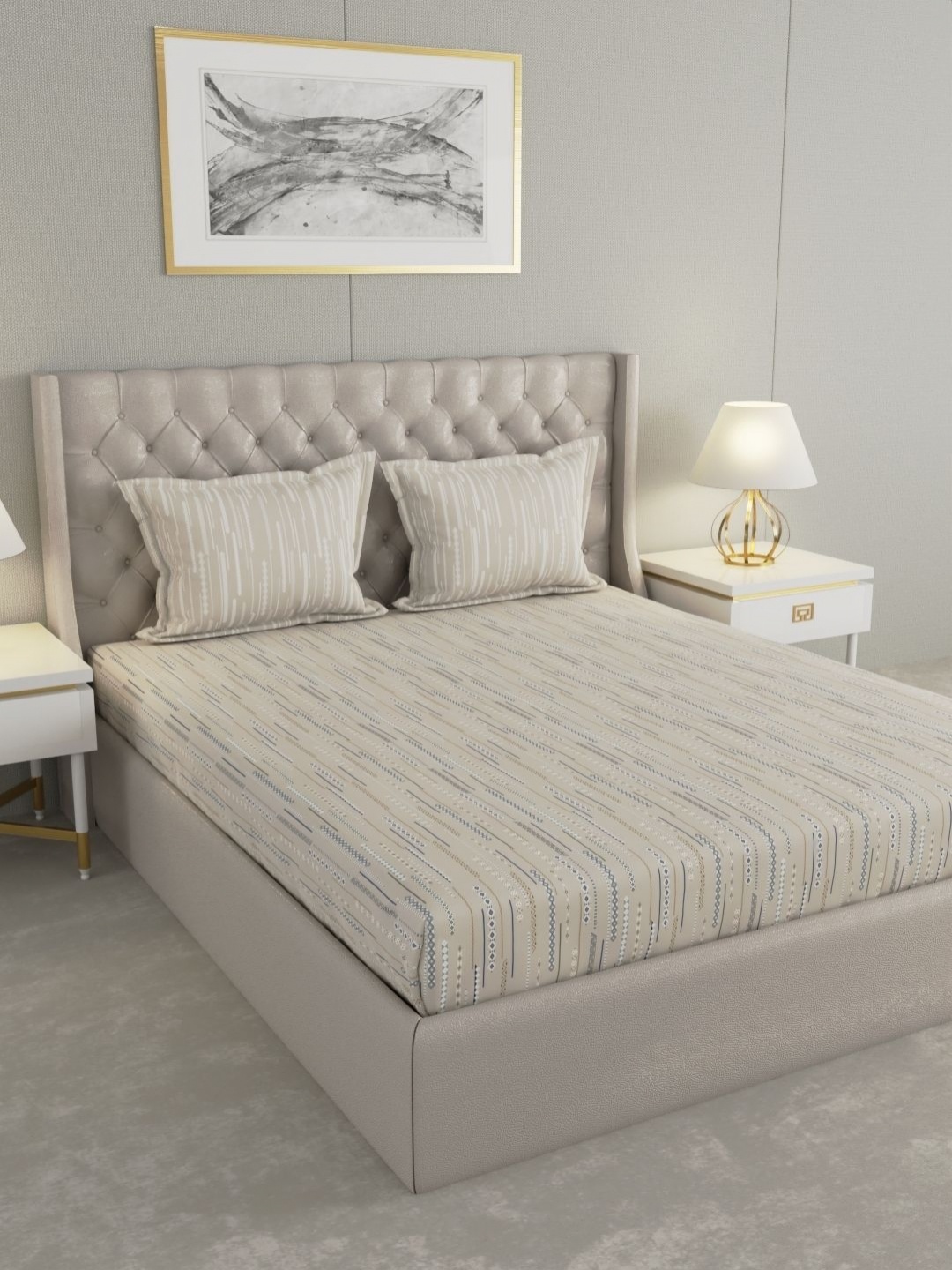 Raymond Home Shubham Grey & White Printed 120 TC Cotton King Bedsheet with 2 Pillow Covers
Raymond Home Shubham Grey & White Printed 120 TC Cotton King Bedsheet with 2 Pillow Covers