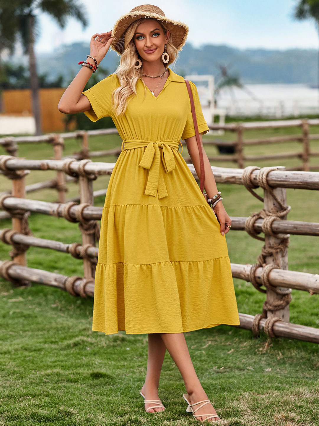 StyleCast Women Fit & Flare Midi Dress, Yellow 
StyleCast Women Fit & Flare Midi Dress, Yellow