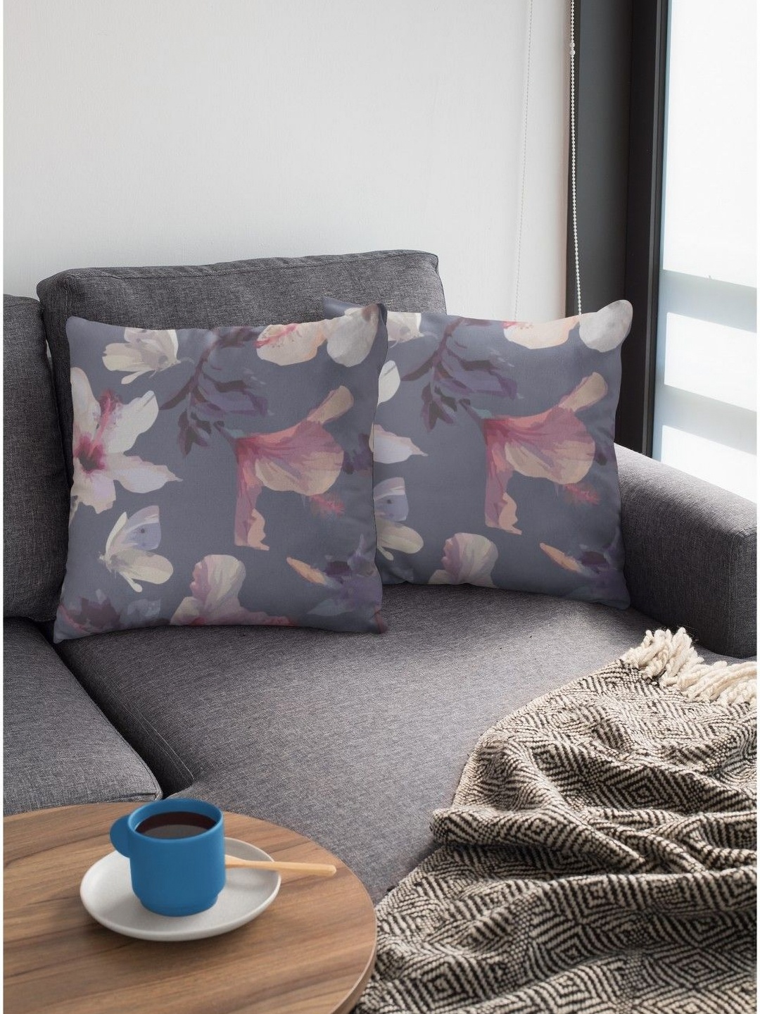 THEYAYACAFE Grey & Peach-Coloured 2 Pieces Floral Printed Velvet Square Cushion Covers
THEYAYACAFE Grey & Peach-Coloured 2 Pieces Floral Printed Velvet Square Cushion Covers