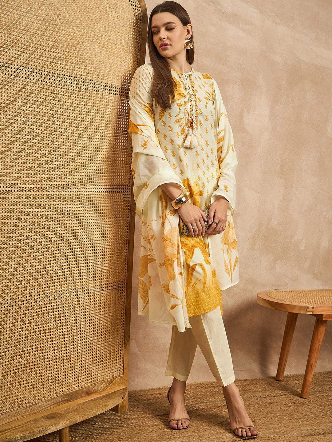 all about you Cream-Coloured Printed Tie-Up Neck Pure Cotton Kurta with Trouser & Dupatta
all about you Cream-Coloured Printed Tie-Up Neck Pure Cotton Kurta with Trouser & Dupatta