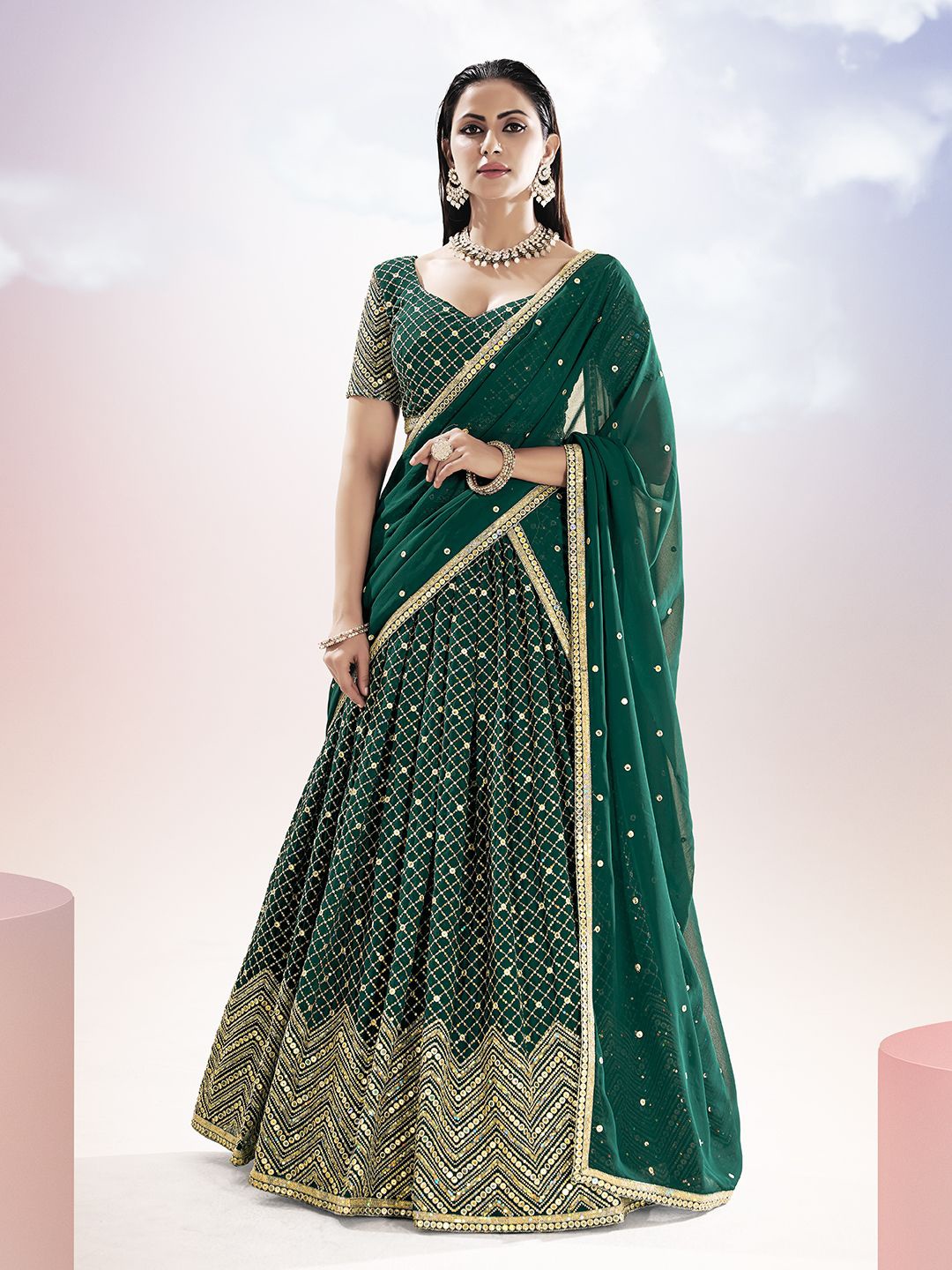 Shee Star Embroidered Sequinned Semi-Stitched Lehenga & Unstitched Blouse With Dupatta, Green
Shee Star Embroidered Sequinned Semi-Stitched Lehenga & Unstitched Blouse With Dupatta, Green