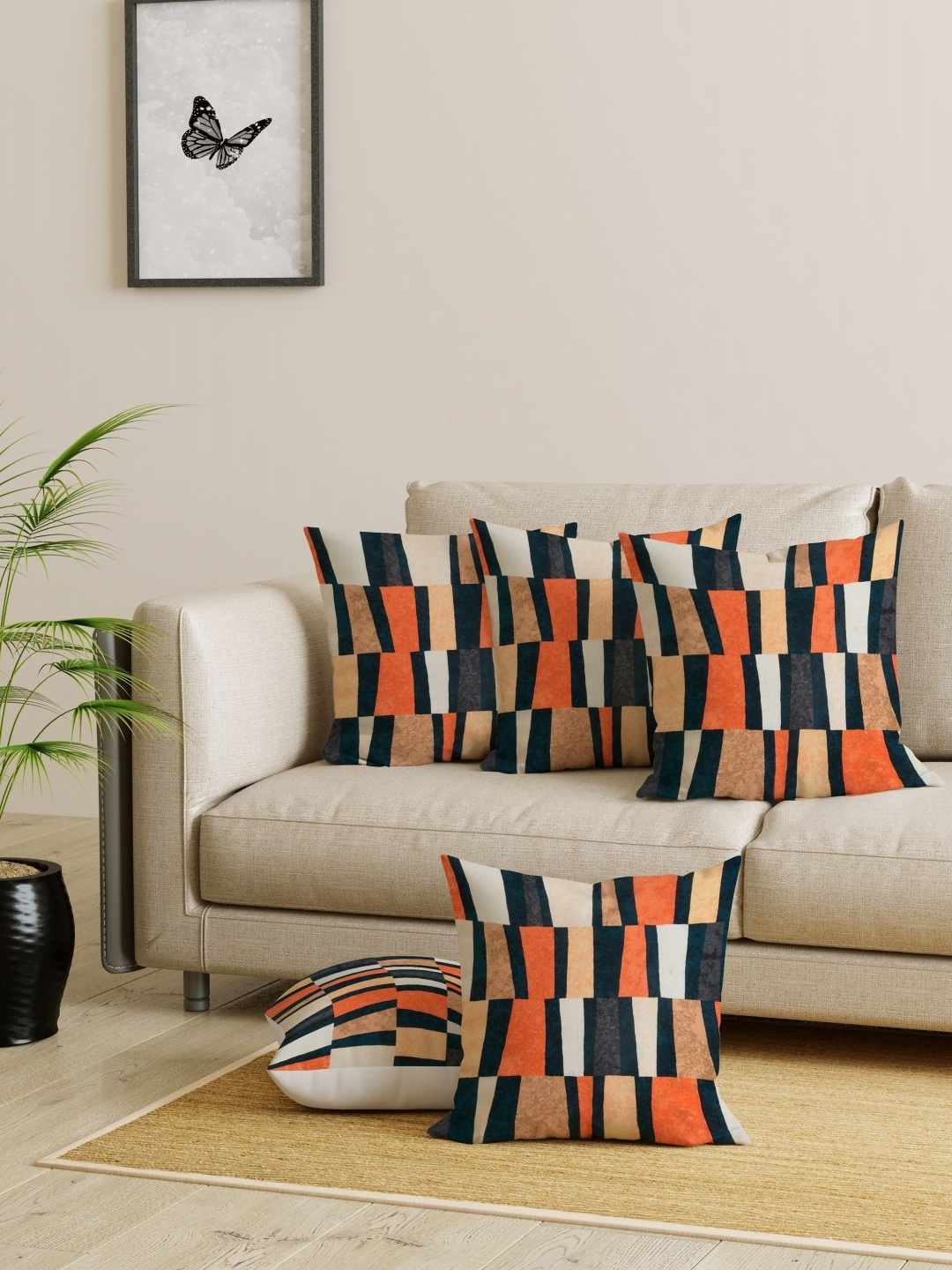 EverHOME Orange-Coloured & White 5 Pieces Geometric Jute Cotton Square Cushion Covers
EverHOME Orange-Coloured & White 5 Pieces Geometric Jute Cotton Square Cushion Covers
