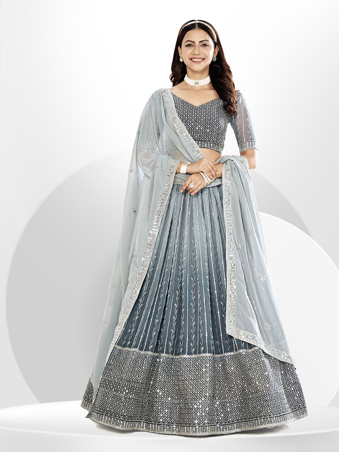 Shee Star Embroidered Sequinned Semi-Stitched Lehenga & Unstitched Blouse With Dupatta, Grey
Shee Star Embroidered Sequinned Semi-Stitched Lehenga & Unstitched Blouse With Dupatta, Grey