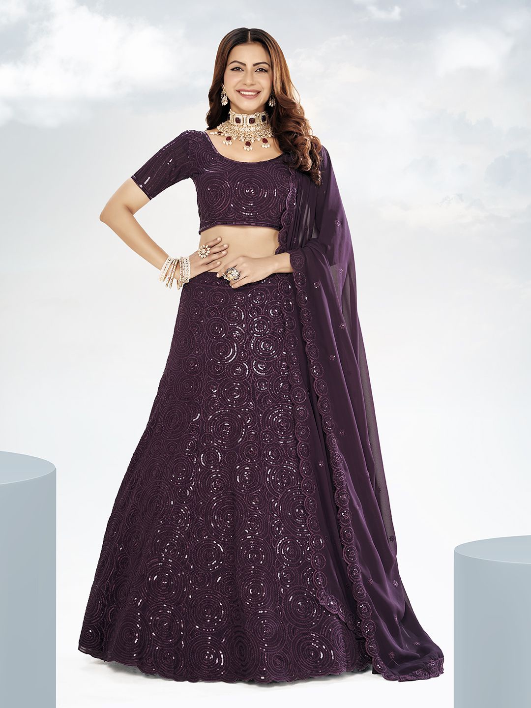Shee Star Embroidered Sequinned Semi-Stitched Lehenga & Unstitched Blouse With Dupatta, Purple
Shee Star Embroidered Sequinned Semi-Stitched Lehenga & Unstitched Blouse With Dupatta, Purple