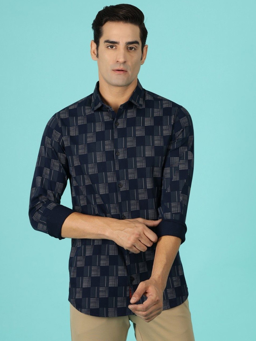 Gavin Paris Men Original Spread Collar Windowpane Checked Cotton Semiformal Shirt, Navy blue
Gavin Paris Men Original Spread Collar Windowpane Checked Cotton Semiformal Shirt, Navy blue