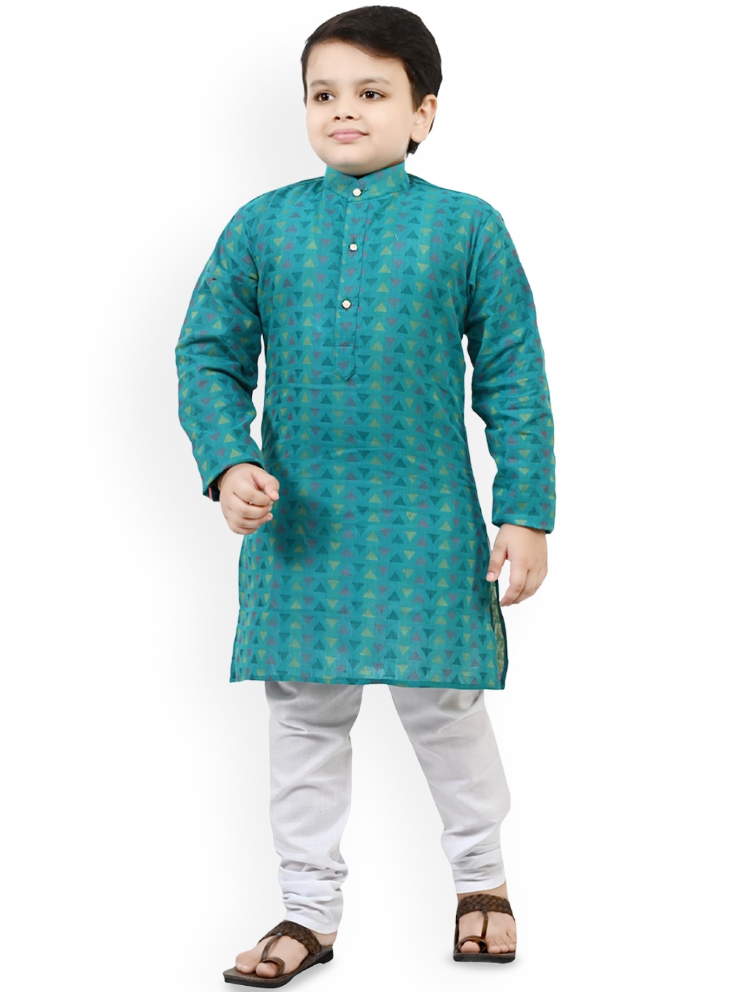 Arshia Fashions Boys Geometric Woven Design Band Collar Straight Kurta with Trouser, Teal
Arshia Fashions Boys Geometric Woven Design Band Collar Straight Kurta with Trouser, Teal