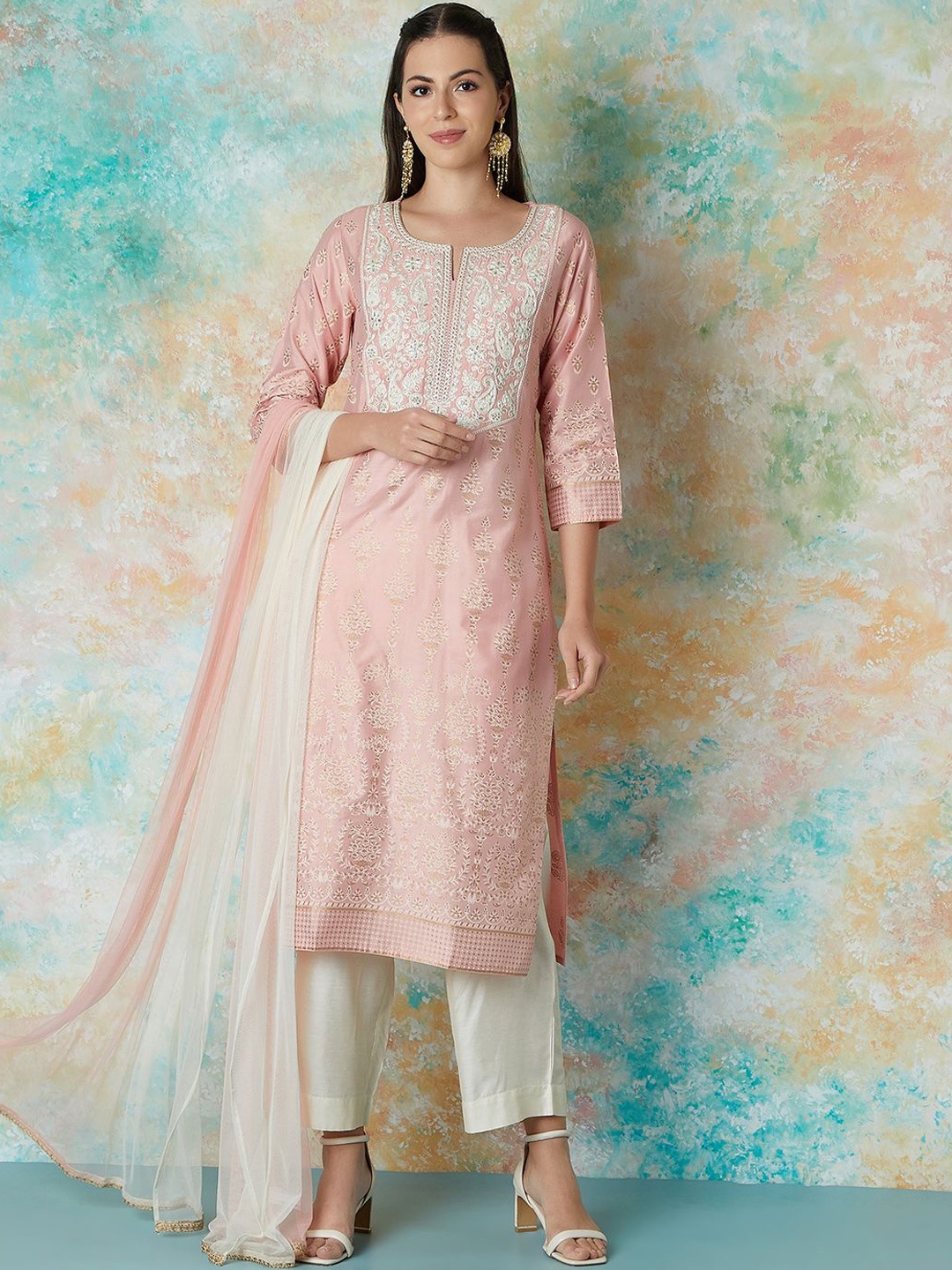 Melange by Lifestyle Floral Embroidered Thread Work Straight Kurta With Pyjamas & Dupatta, Peach
Melange by Lifestyle Floral Embroidered Thread Work Straight Kurta With Pyjamas & Dupatta, Peach
