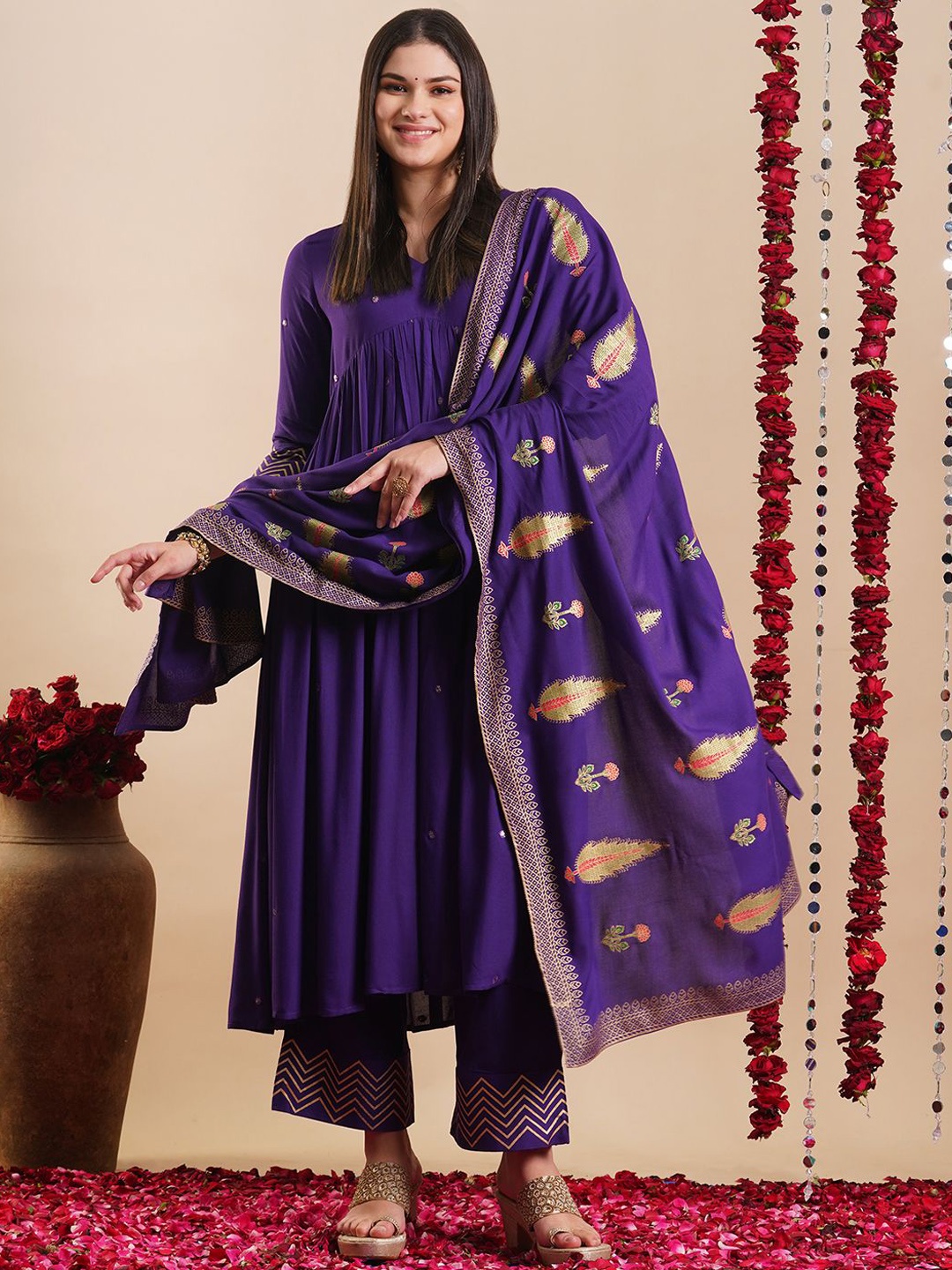 KALINI Women Ethnic Motifs Embroidered Regular Kurta with Palazzos & With Dupatta, Purple
KALINI Women Ethnic Motifs Embroidered Regular Kurta with Palazzos & With Dupatta, Purple