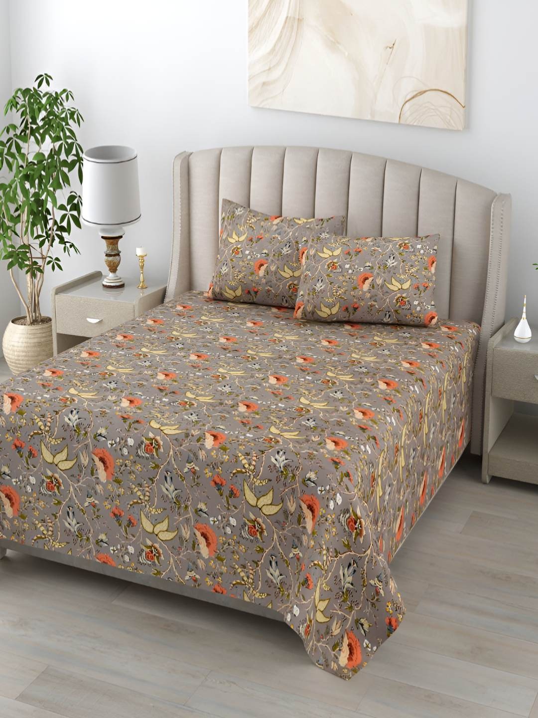 Jinaya's Anokhi Grey & Yellow Floral 210 TC Pure Cotton King Bedsheet With 2 Pillow Covers
Jinaya's Anokhi Grey & Yellow Floral 210 TC Pure Cotton King Bedsheet With 2 Pillow Covers