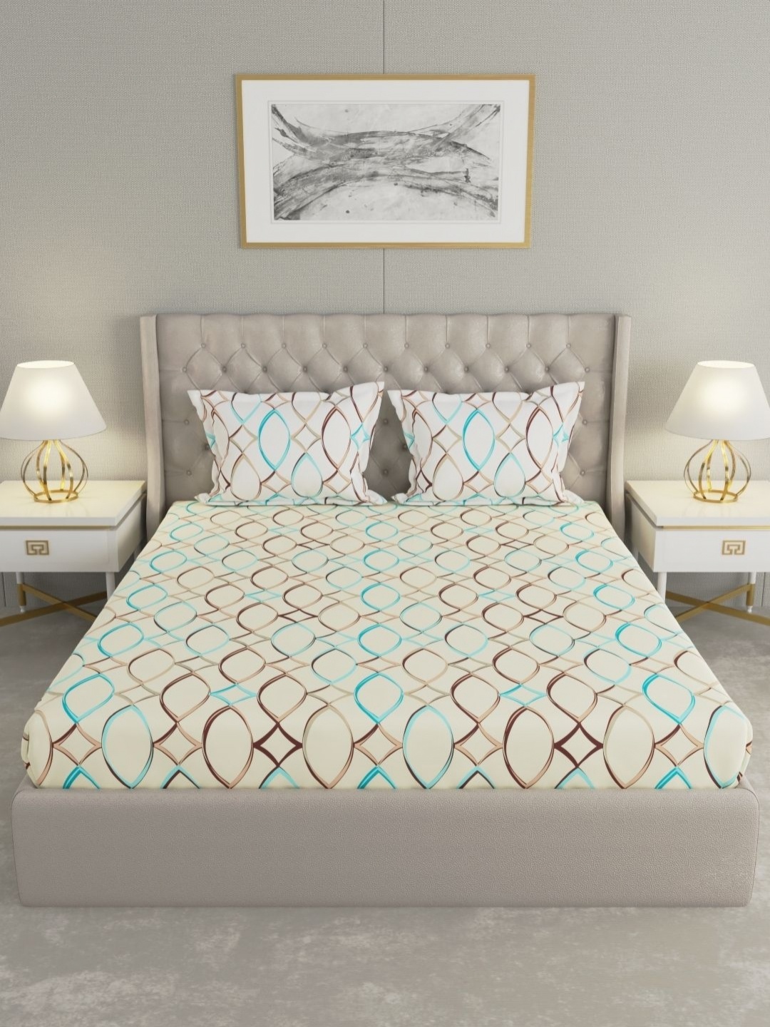 Raymond Home Shubham Cream Geometric Printed 120 TC Cotton King Bedsheet & 2 Pillow Covers
Raymond Home Shubham Cream Geometric Printed 120 TC Cotton King Bedsheet & 2 Pillow Covers