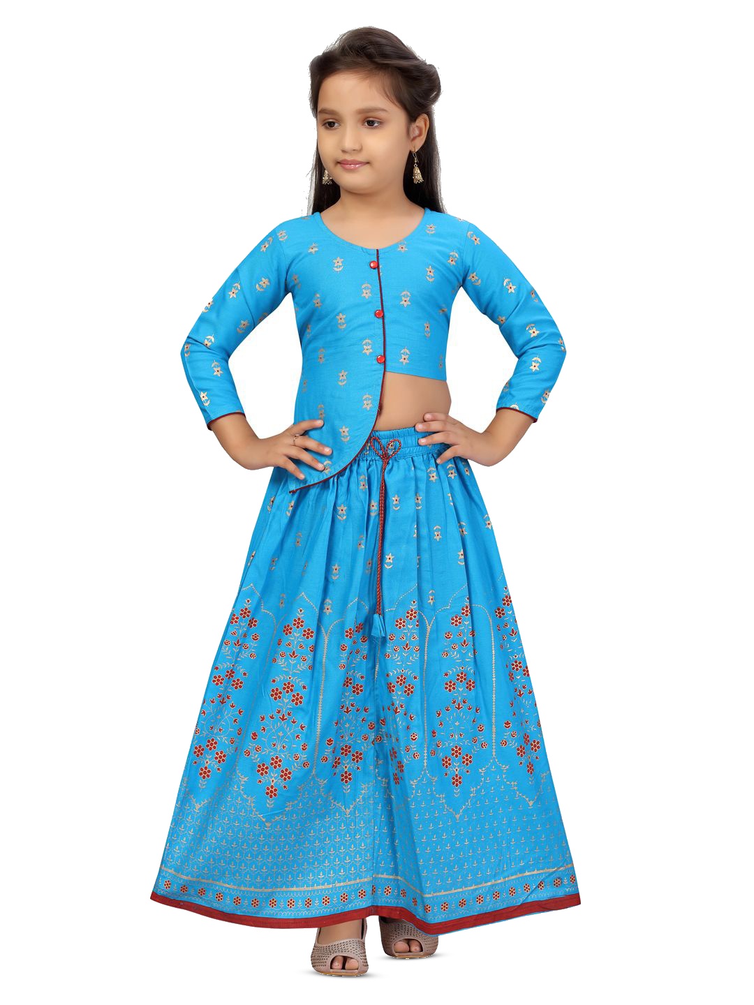 BAESD Girls Printed Foil Print Cotton Ready to Wear Lehenga & Blouse, Turquoise blue
BAESD Girls Printed Foil Print Cotton Ready to Wear Lehenga & Blouse, Turquoise blue