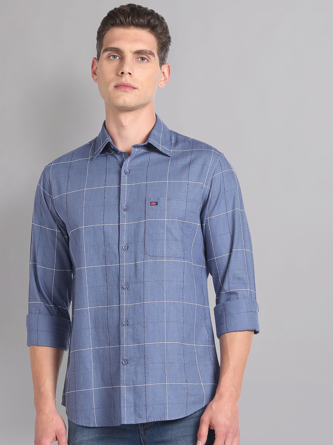 AD By Arvind Men Spread Collar Windowpane Checked Cotton Slim Fit Casual Shirt, Blue
AD By Arvind Men Spread Collar Windowpane Checked Cotton Slim Fit Casual Shirt, Blue