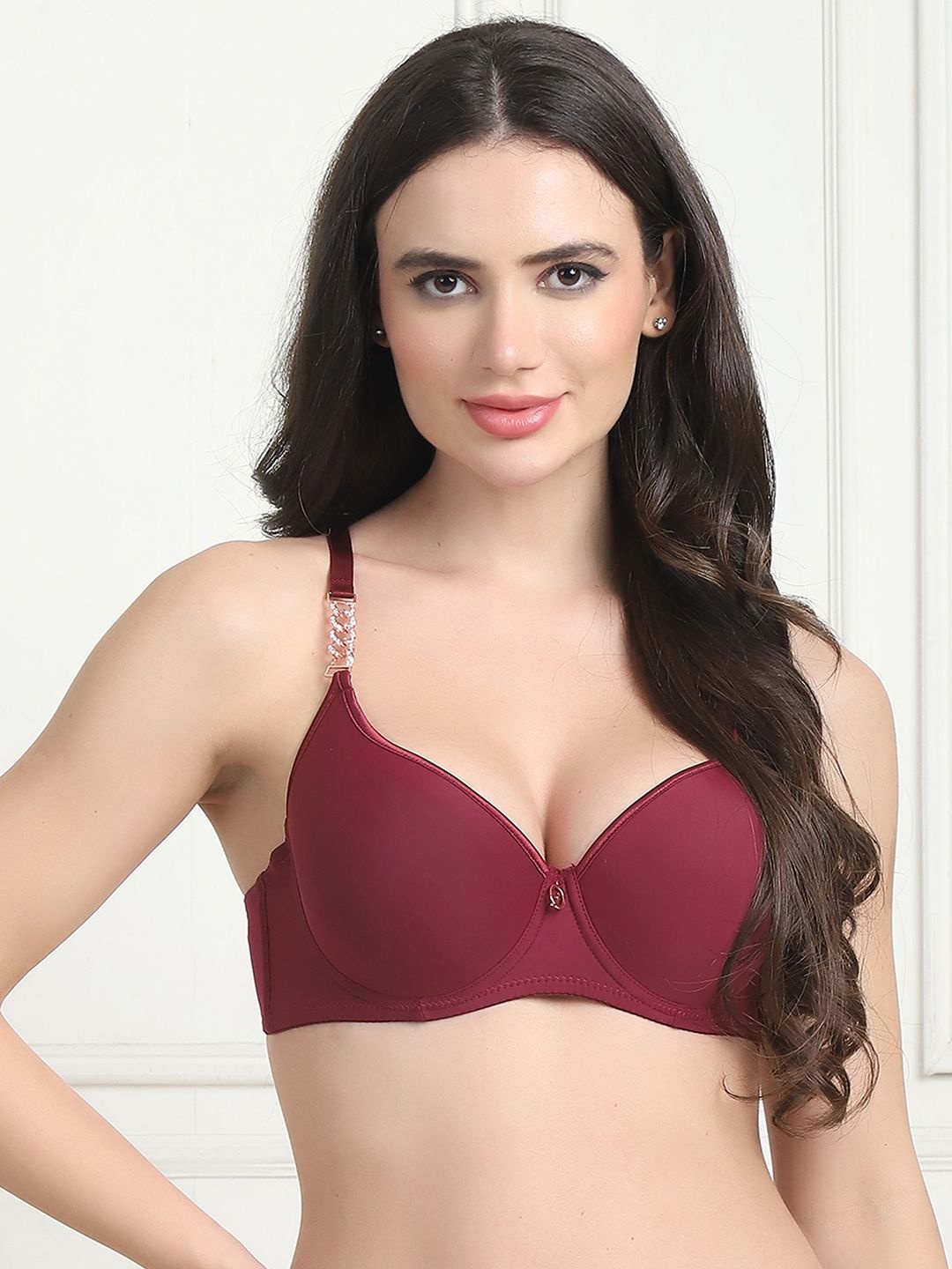 PrettyCat Medium Coverage Underwired Lightly Padded T-shirt Bra With Chain Strap, Burgundy
PrettyCat Medium Coverage Underwired Lightly Padded T-shirt Bra With Chain Strap, Burgundy