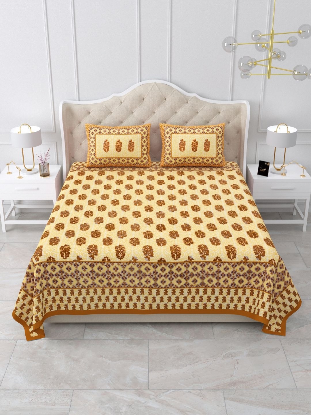 Qfab Yellow & Brown Ethnic Motifs Printed 144 TC Cotton Queen Bedsheet & 2 Pillow Covers
Qfab Yellow & Brown Ethnic Motifs Printed 144 TC Cotton Queen Bedsheet & 2 Pillow Covers