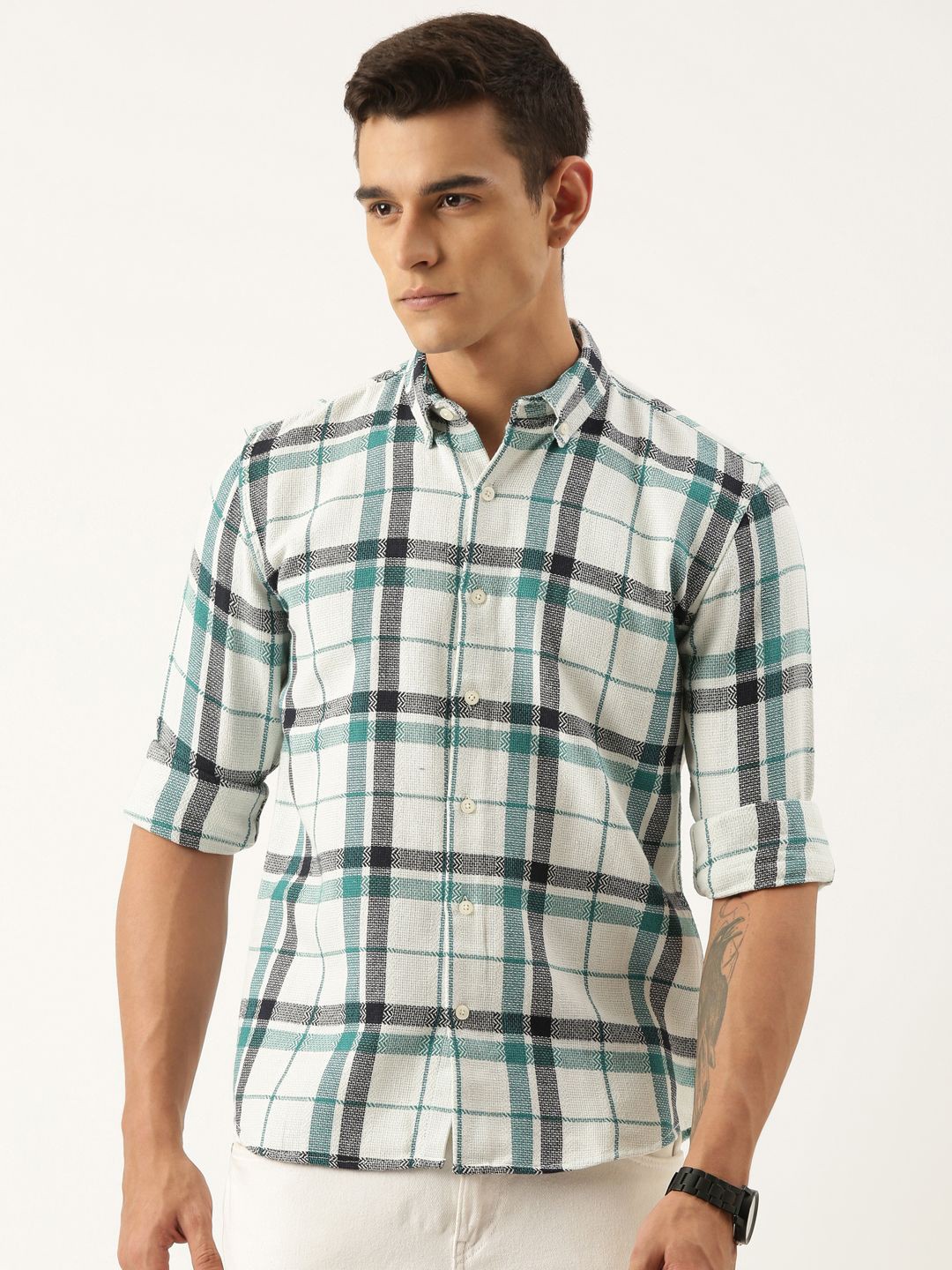 ROLLER FASHIONS Men Button-Down Collar Tartan Checked Cotton Slim Fit Casual Shirt, White
ROLLER FASHIONS Men Button-Down Collar Tartan Checked Cotton Slim Fit Casual Shirt, White